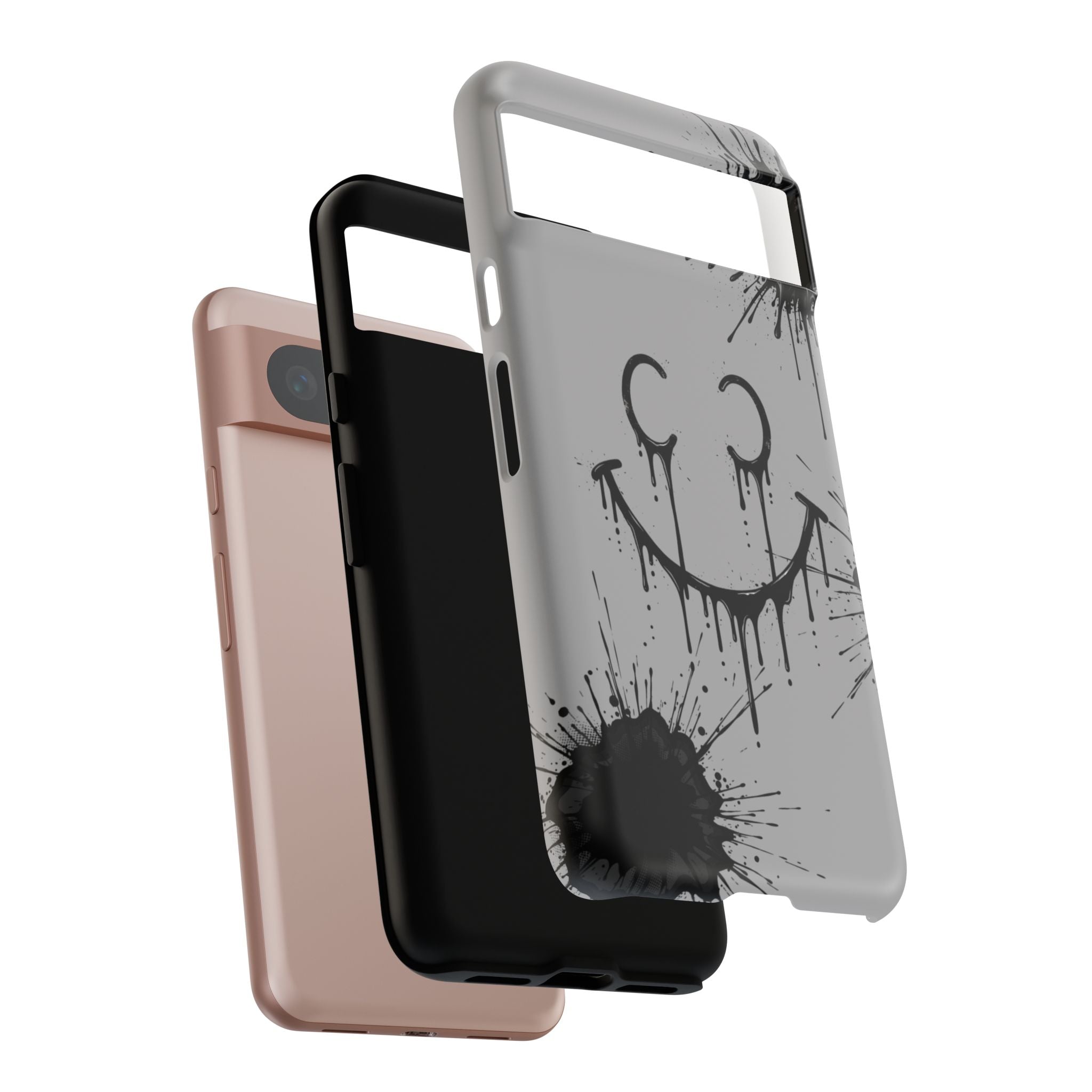 Protective Phone Case — Gray Drip Smile Splatter Design