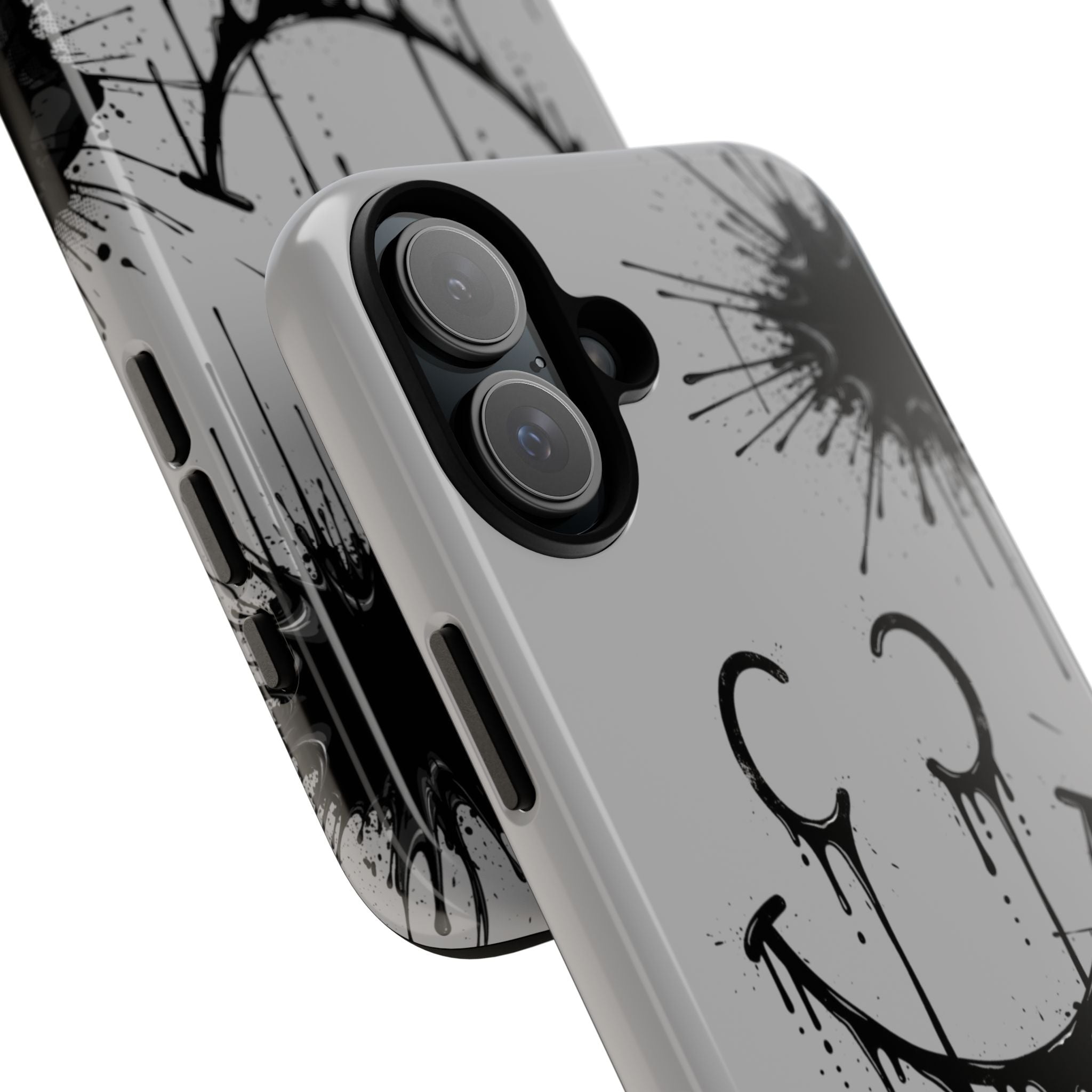 Protective Phone Case — Gray Drip Smile Splatter Design