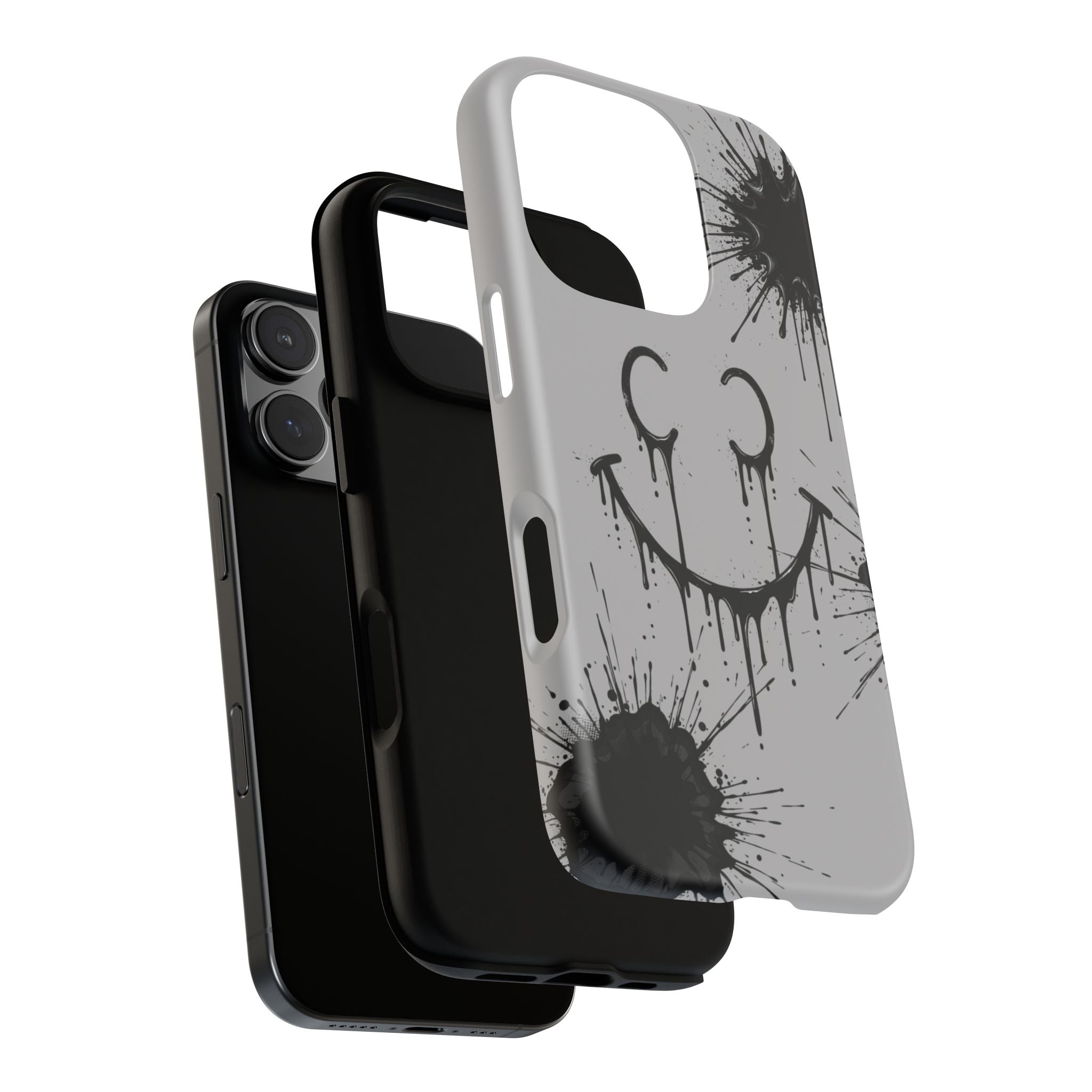 Protective Phone Case — Gray Drip Smile Splatter Design
