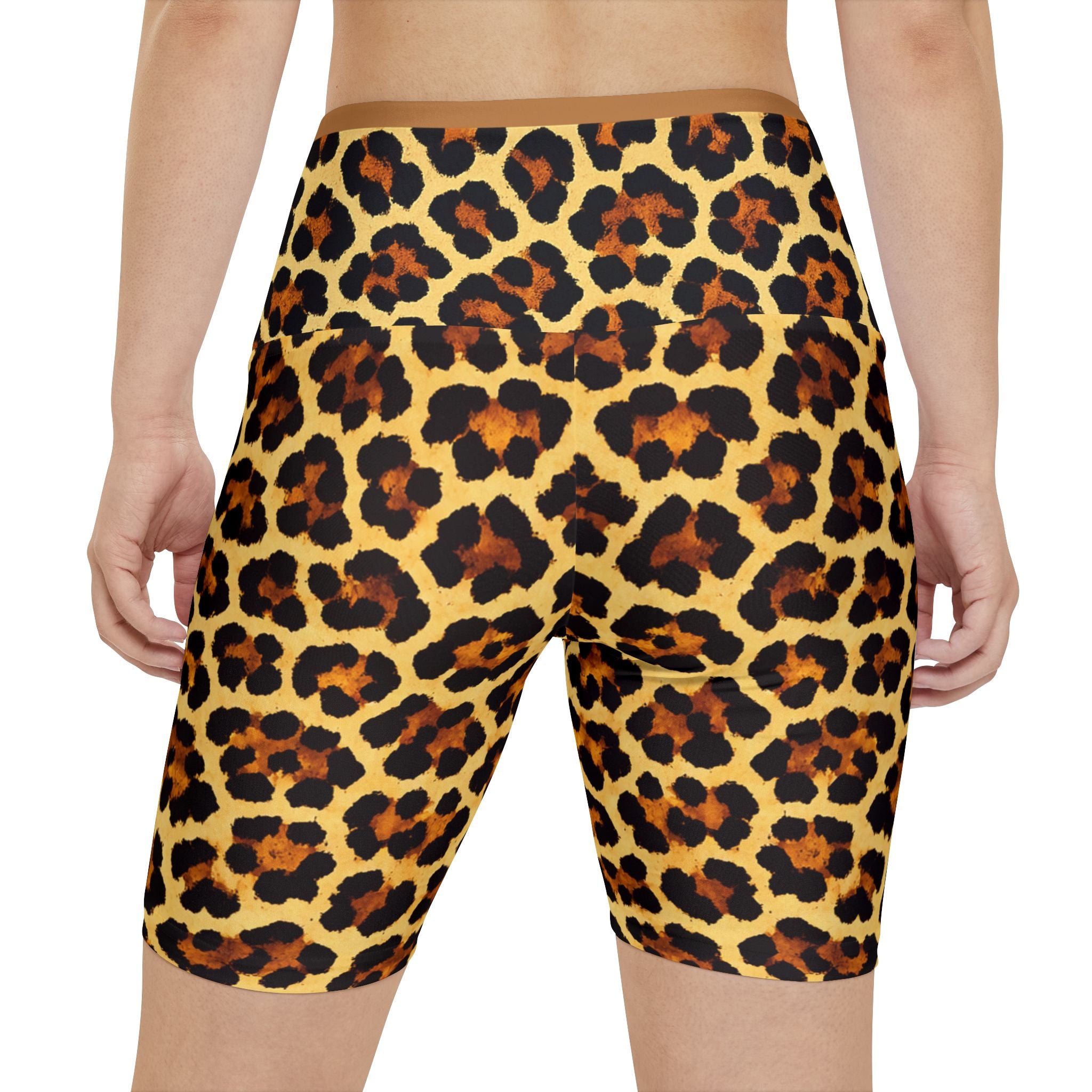 Leopard Print Women's Workout Shorts — Bold Animal Print Athletic Biker Shorts
