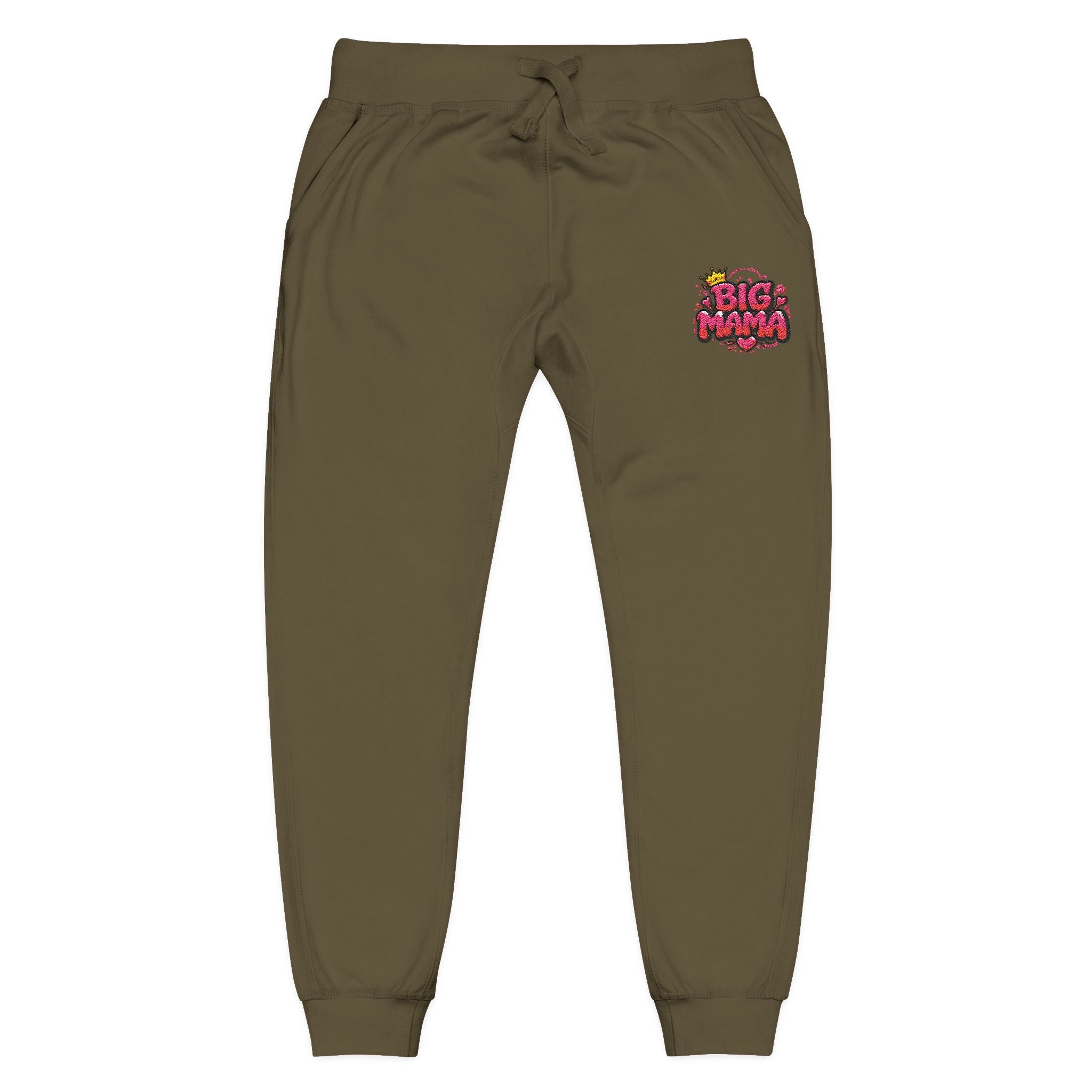 Embroidered “BigMama” Pink Fleece Sweatpants — Cute Floral Mascot Accent