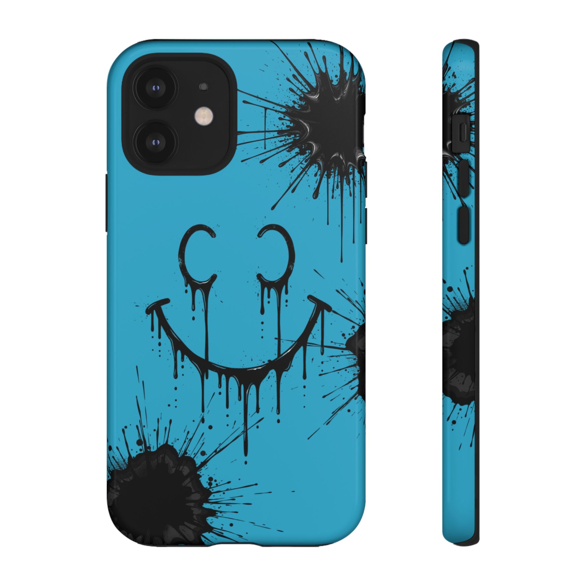 Protective Phone Case — Blue Drip Smile Splatter Design