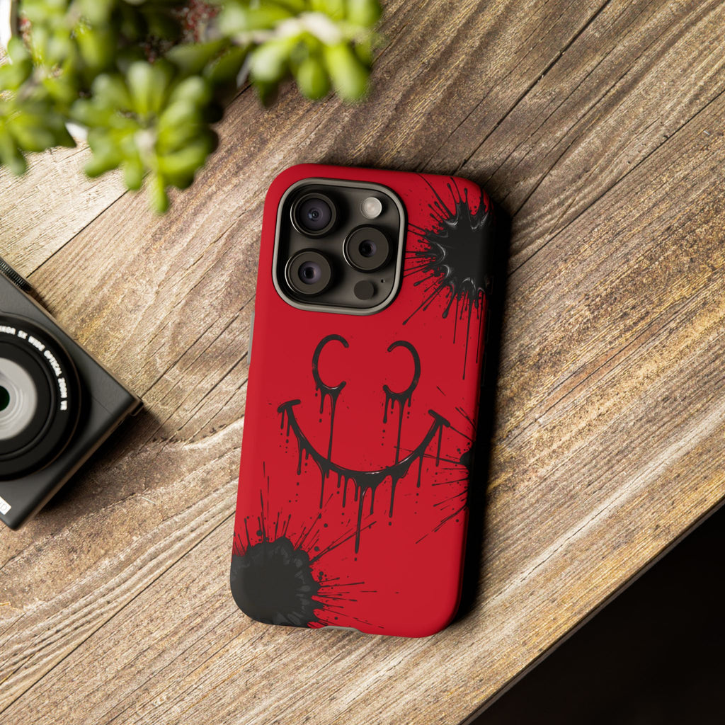 Protective Phone Case — Red Drip Smile Splatter Design