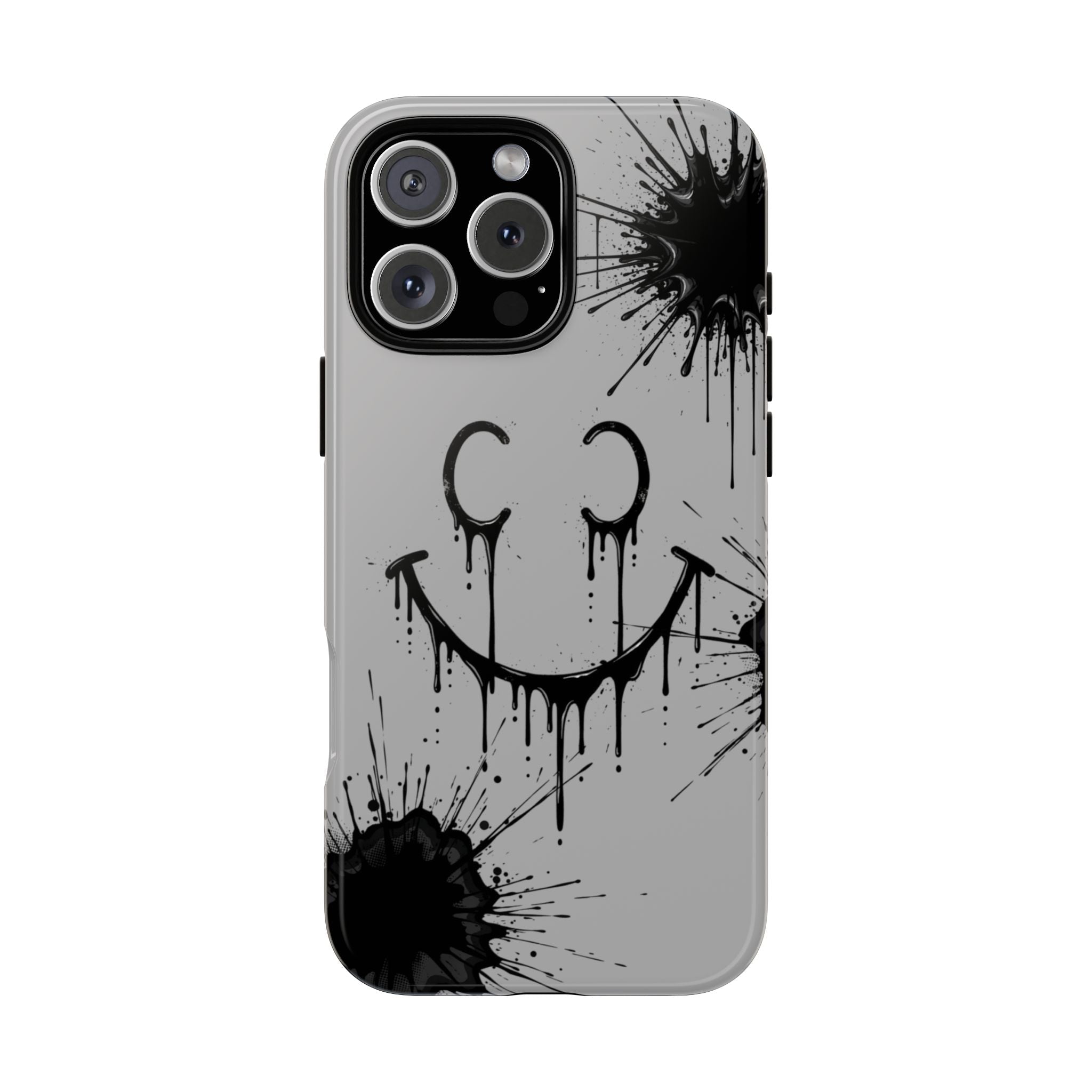Protective Phone Case — Gray Drip Smile Splatter Design