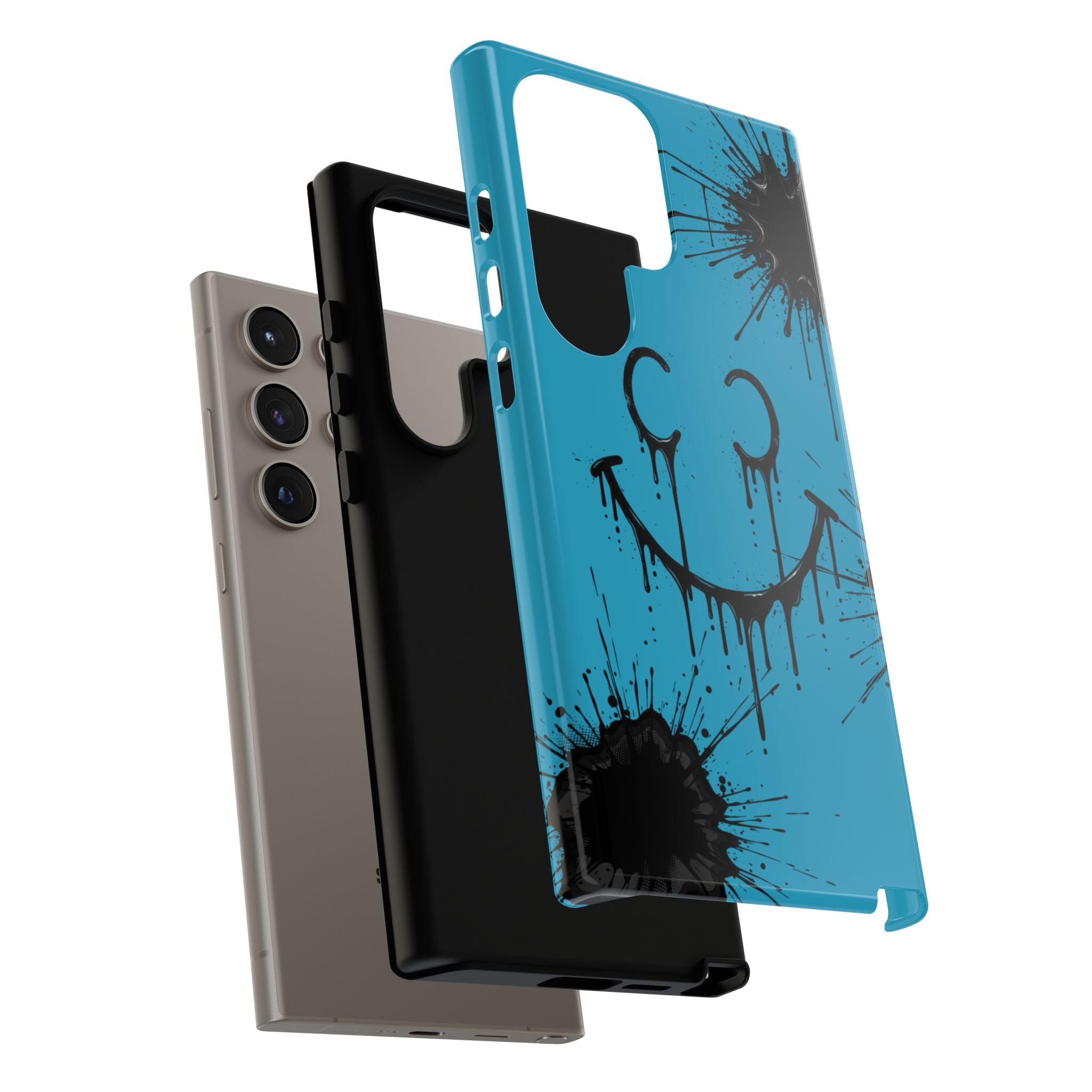 Protective Phone Case — Blue Drip Smile Splatter Design