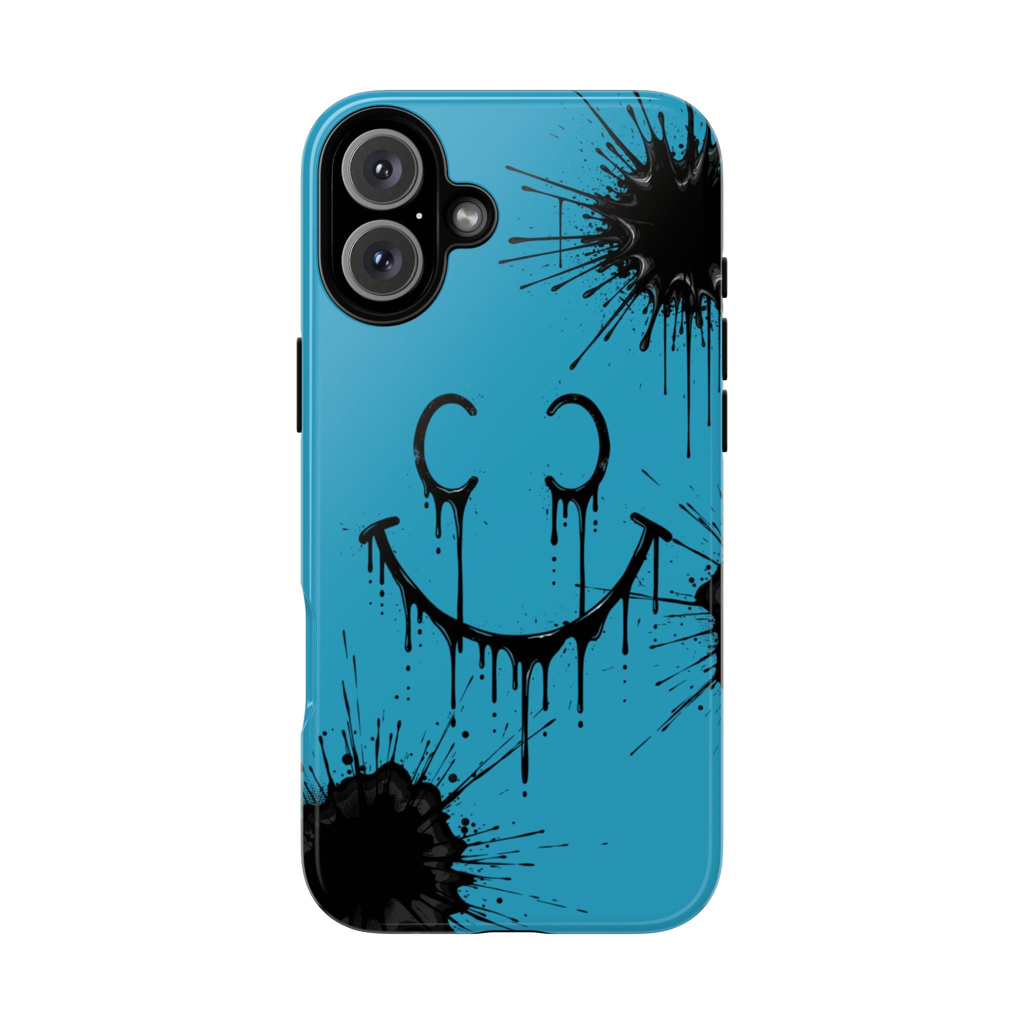 Protective Phone Case — Blue Drip Smile Splatter Design