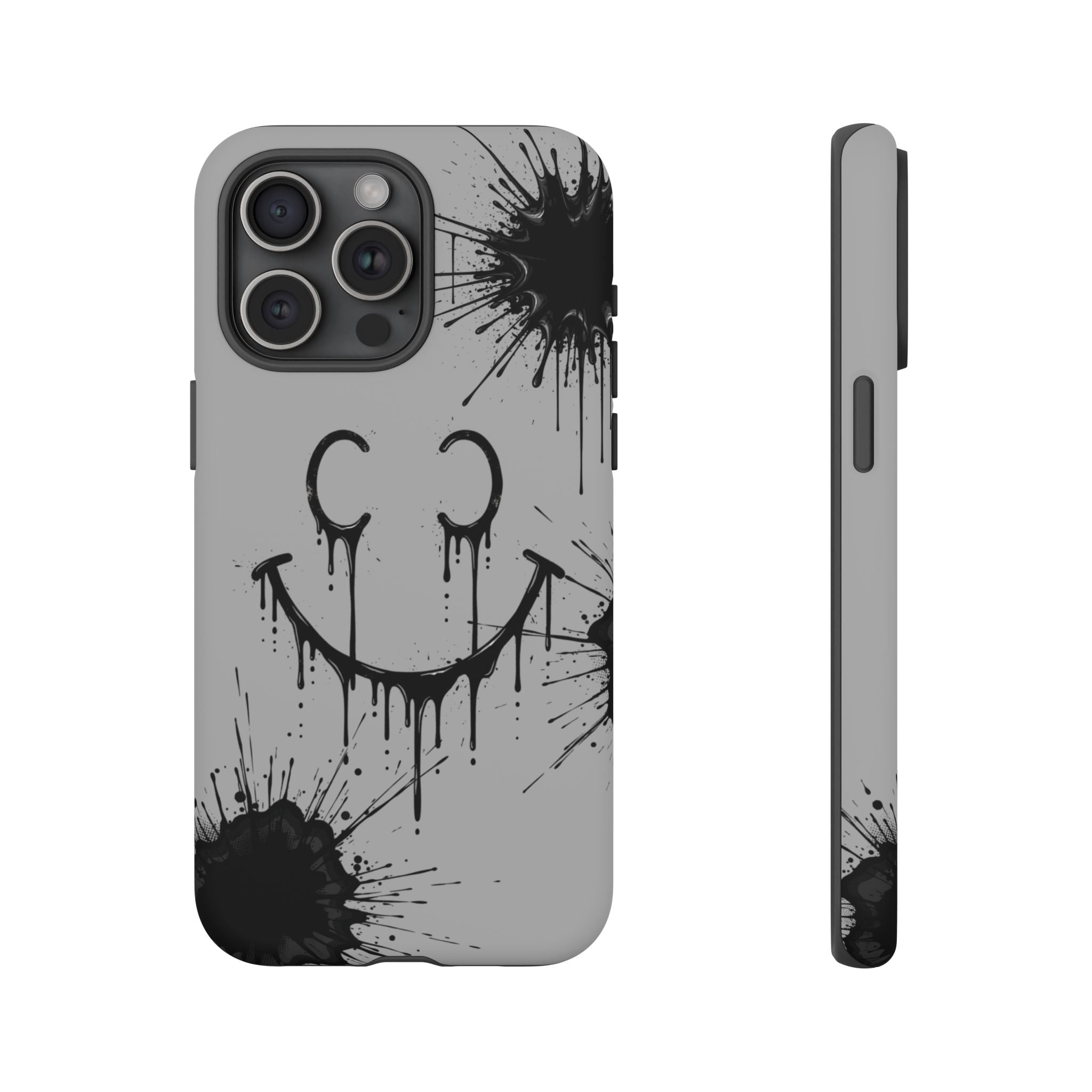Protective Phone Case — Gray Drip Smile Splatter Design