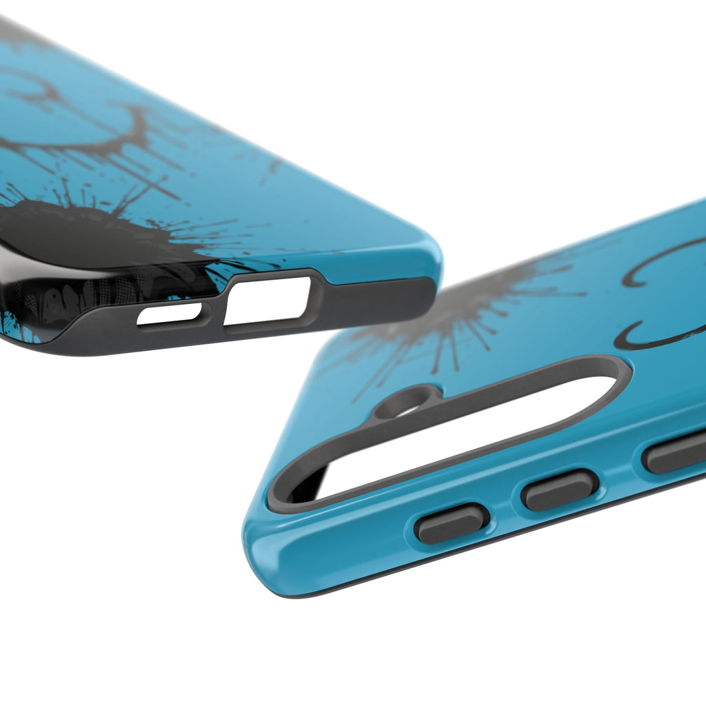 Protective Phone Case — Blue Drip Smile Splatter Design
