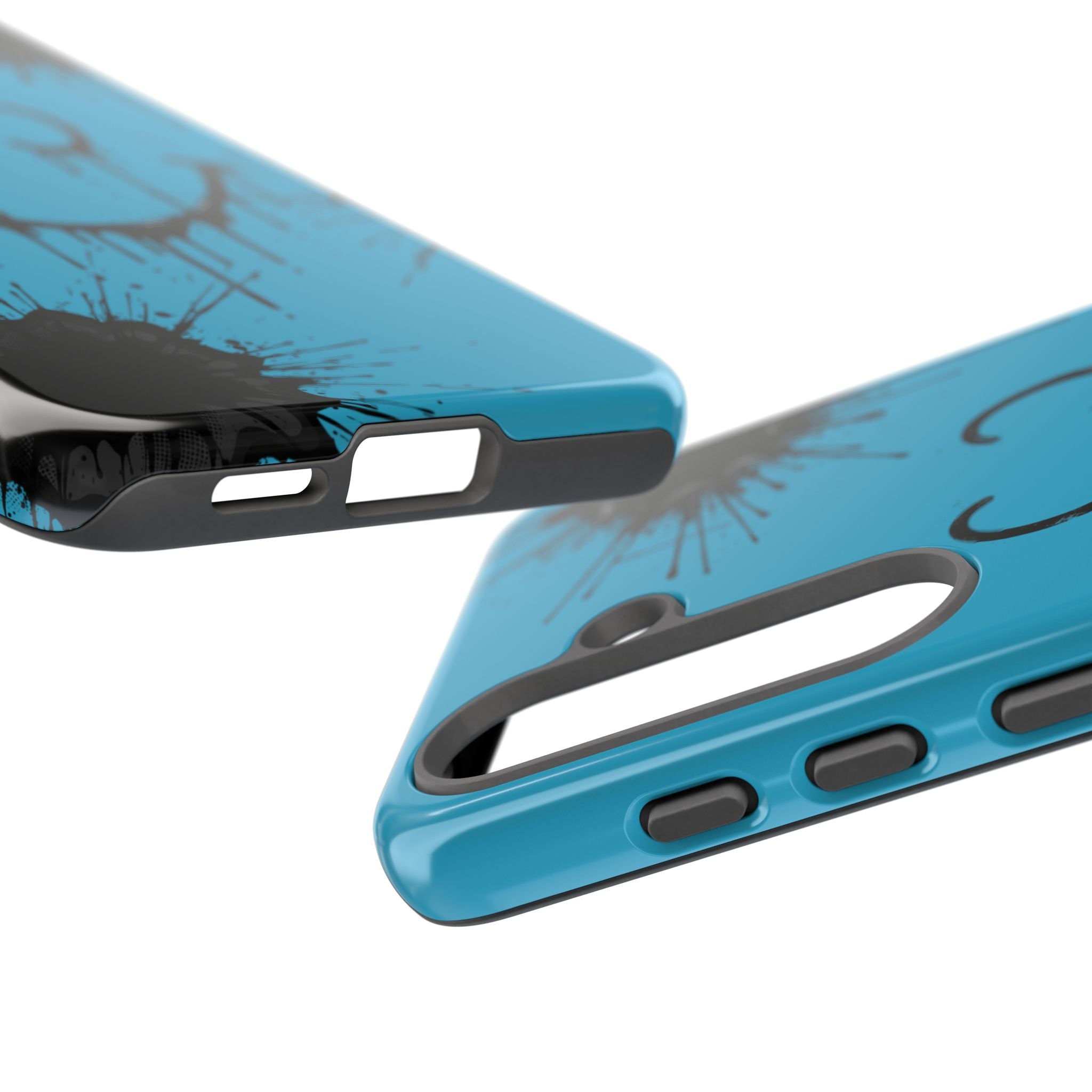 Protective Phone Case — Blue Drip Smile Splatter Design