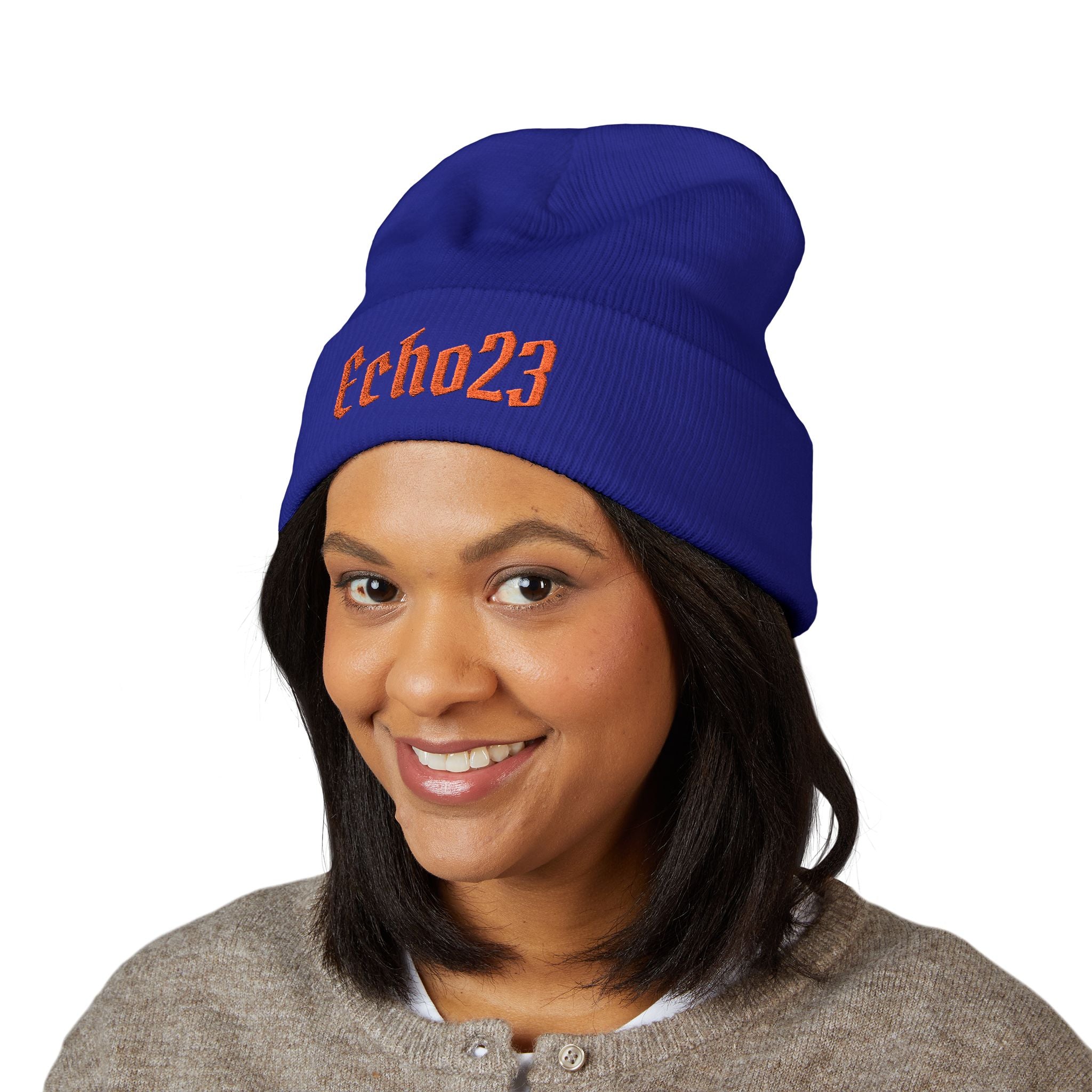 Embroidered 'Echo23' Classic Cuffed Beanie — Cozy Streetwear Knit Hat