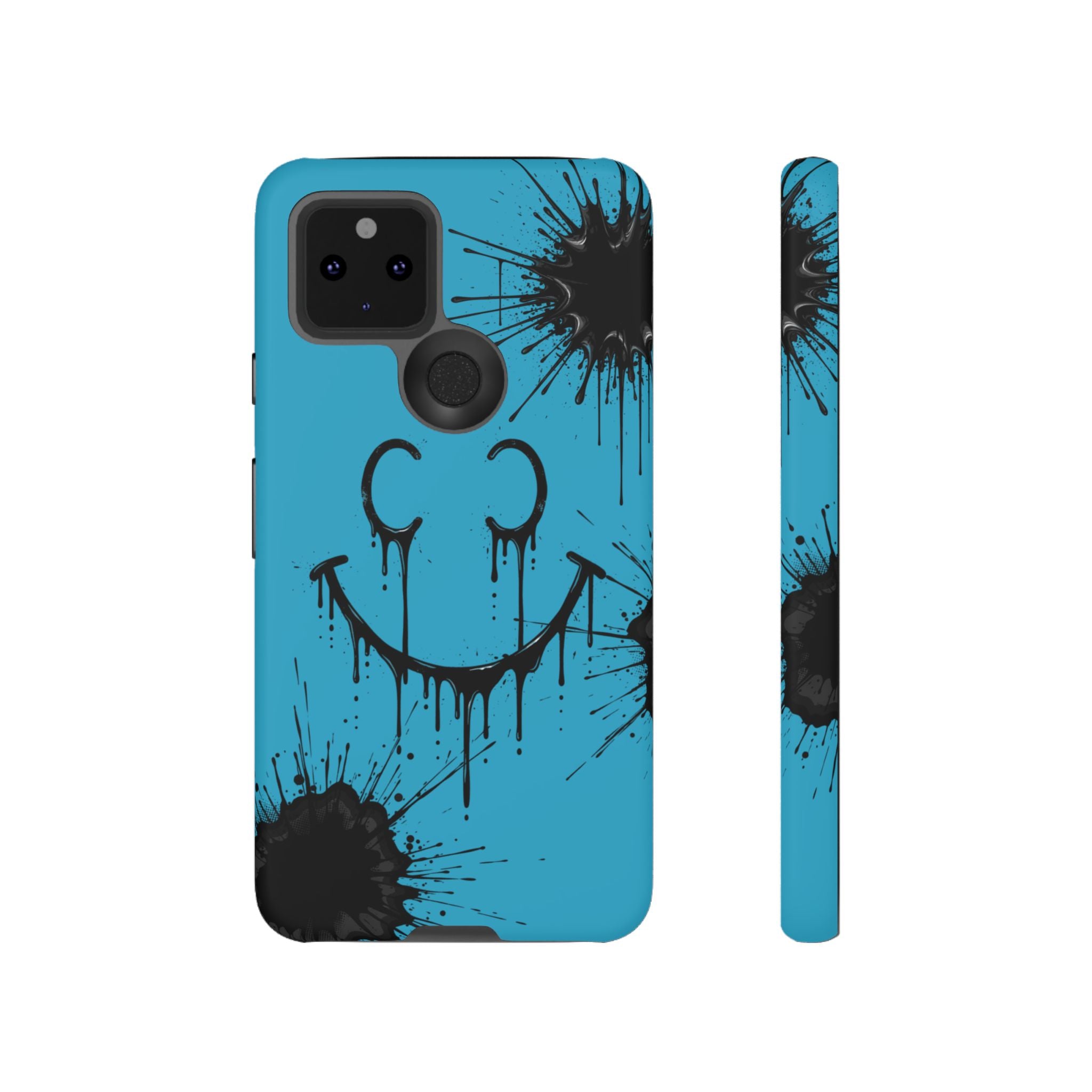 Protective Phone Case — Blue Drip Smile Splatter Design