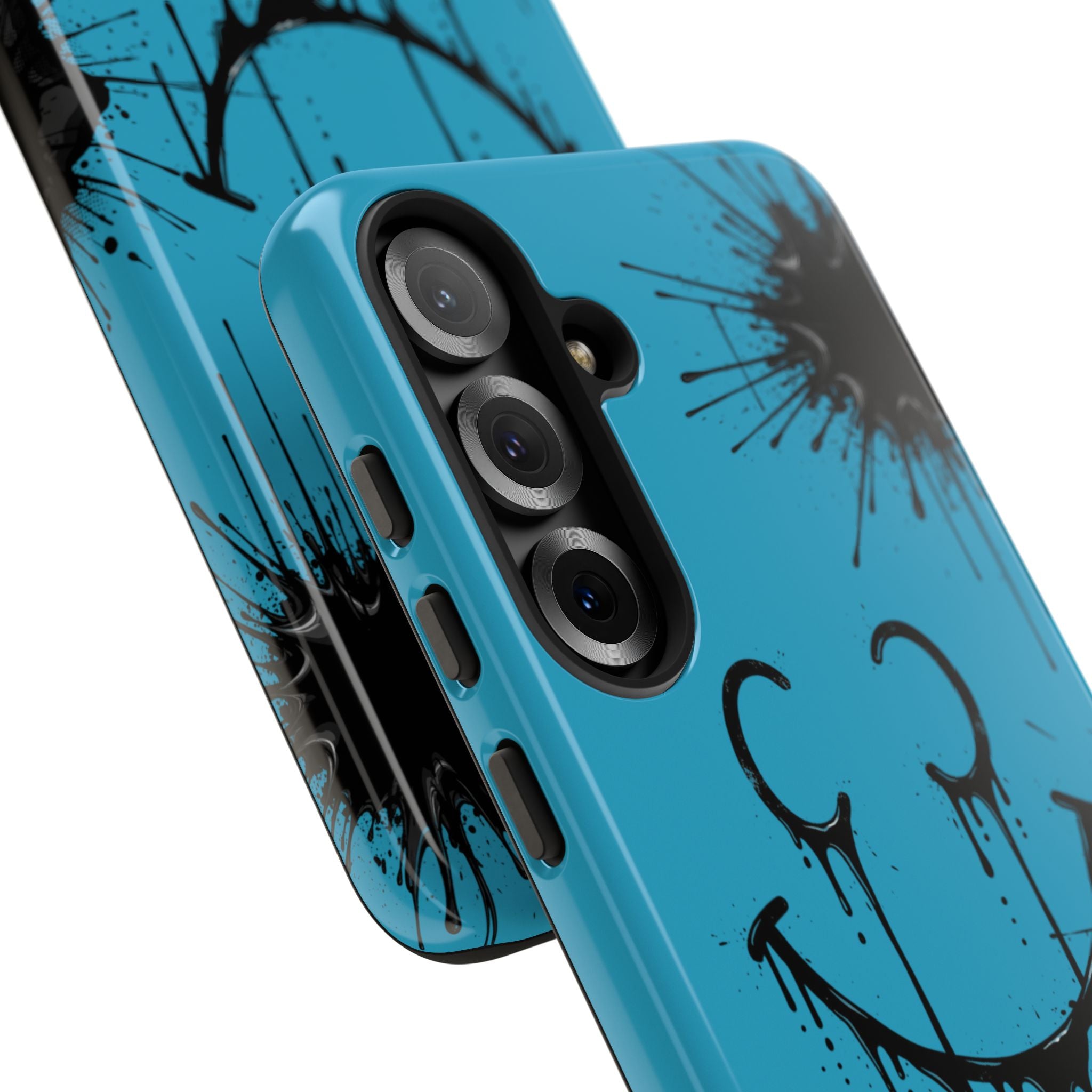 Protective Phone Case — Blue Drip Smile Splatter Design