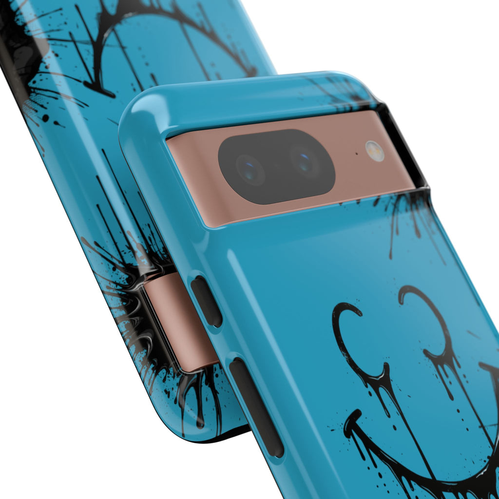Protective Phone Case — Blue Drip Smile Splatter Design