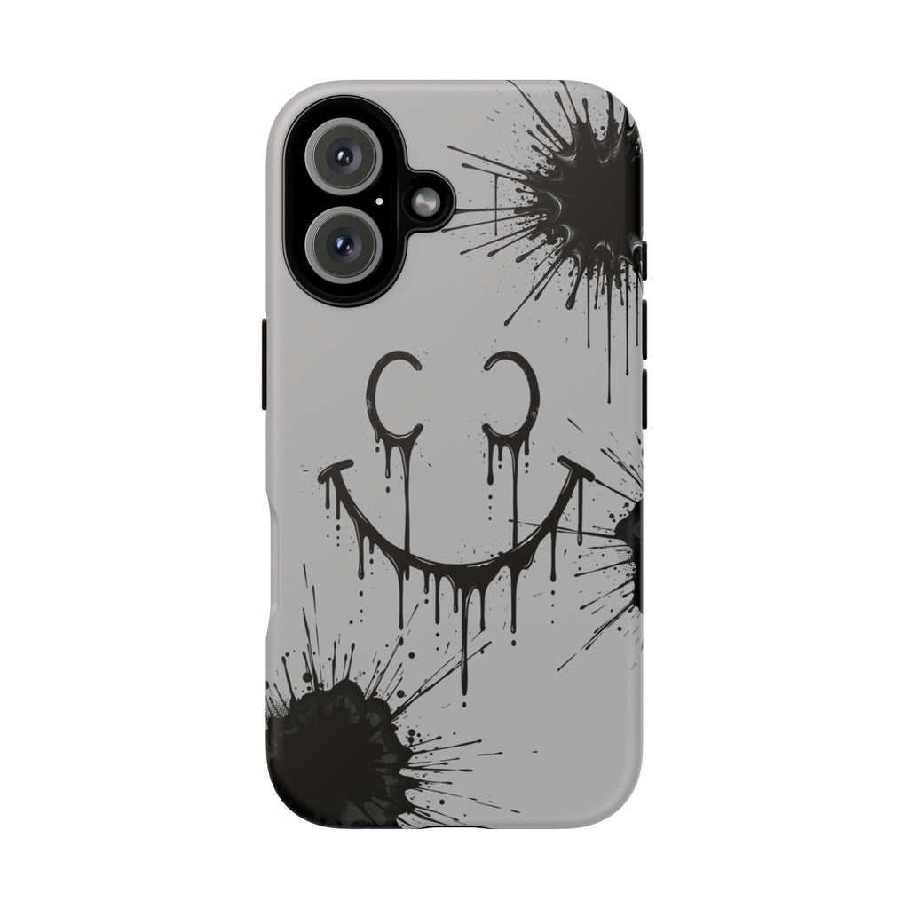 Protective Phone Case — Gray Drip Smile Splatter Design