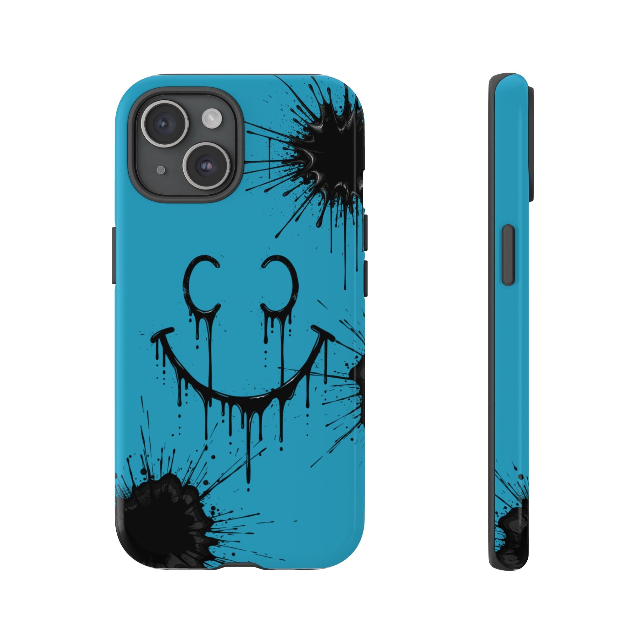 Protective Phone Case — Blue Drip Smile Splatter Design