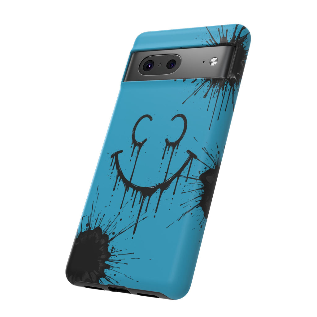 Protective Phone Case — Blue Drip Smile Splatter Design