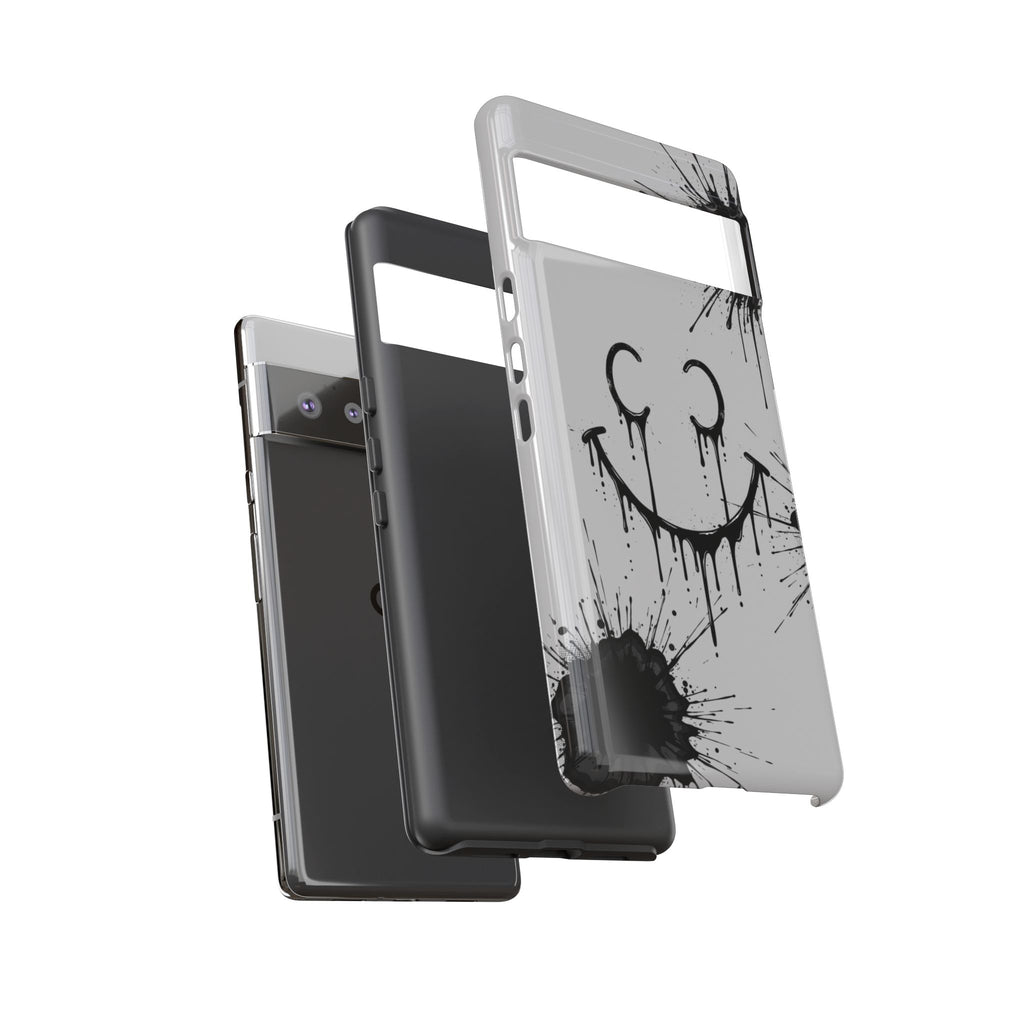 Protective Phone Case — Gray Drip Smile Splatter Design