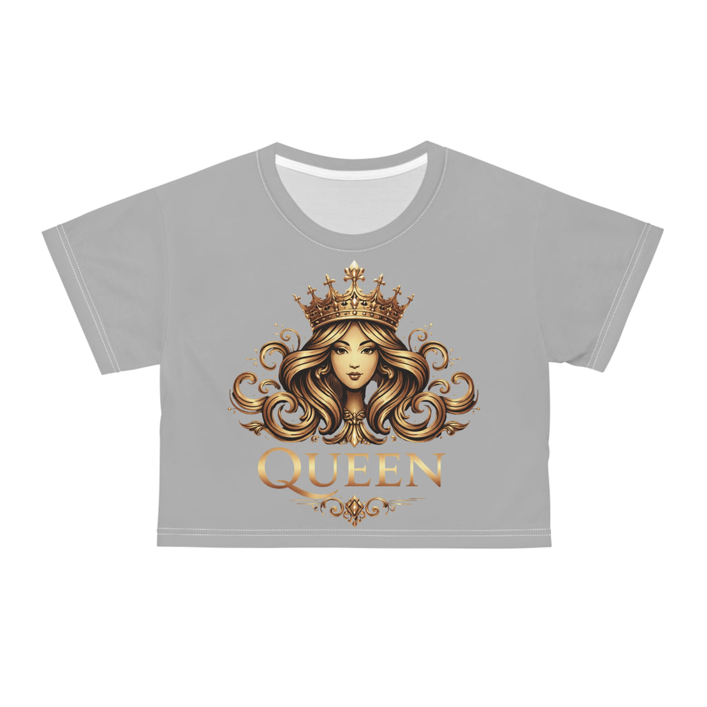 Gray Queen Graphic Crop Tee — Regal Crowned Woman Design