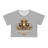 Gray Queen Graphic Crop Tee — Regal Crowned Woman Design