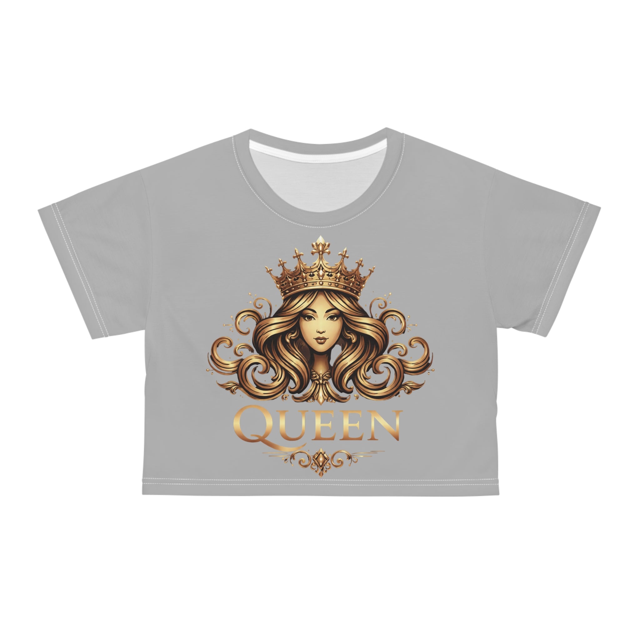 Gray Queen Graphic Crop Tee — Regal Crowned Woman Design