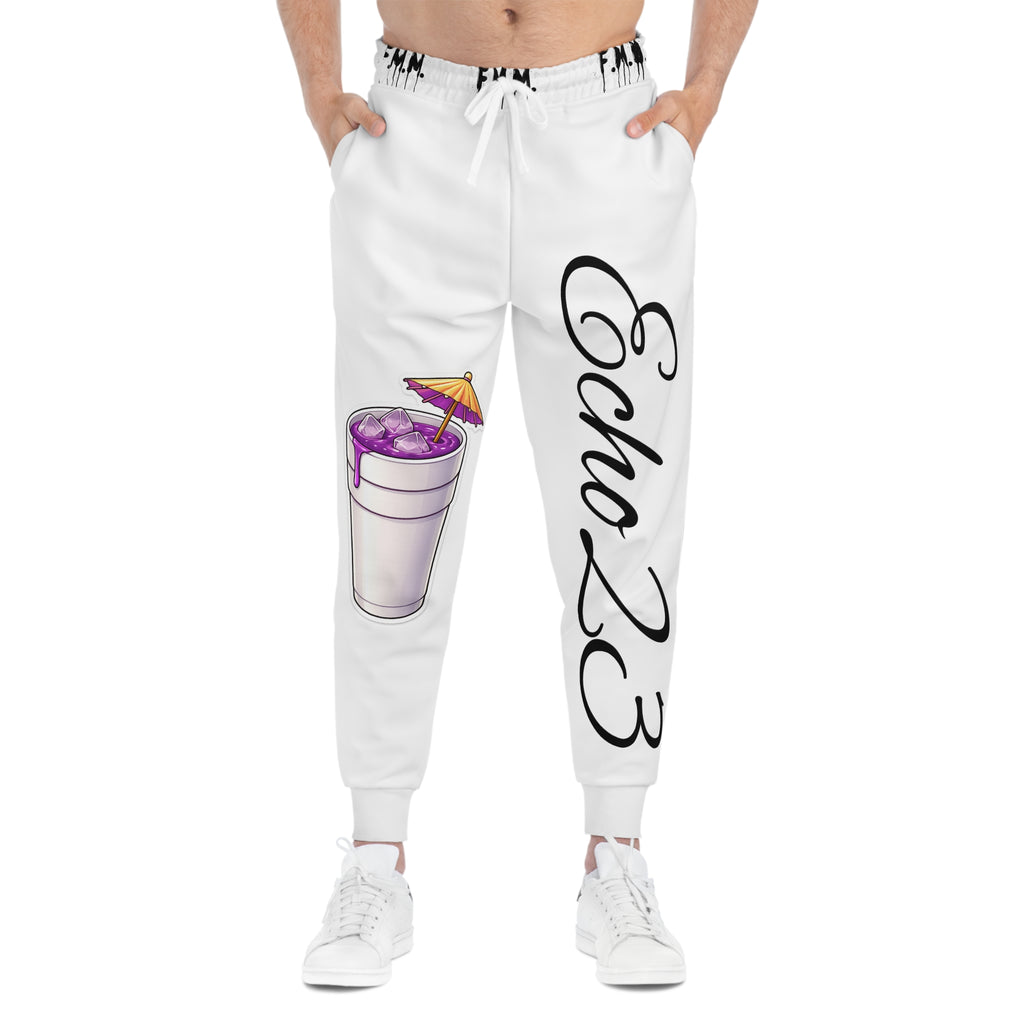 Echo 23 White Joggers with Purple Drink Graphic