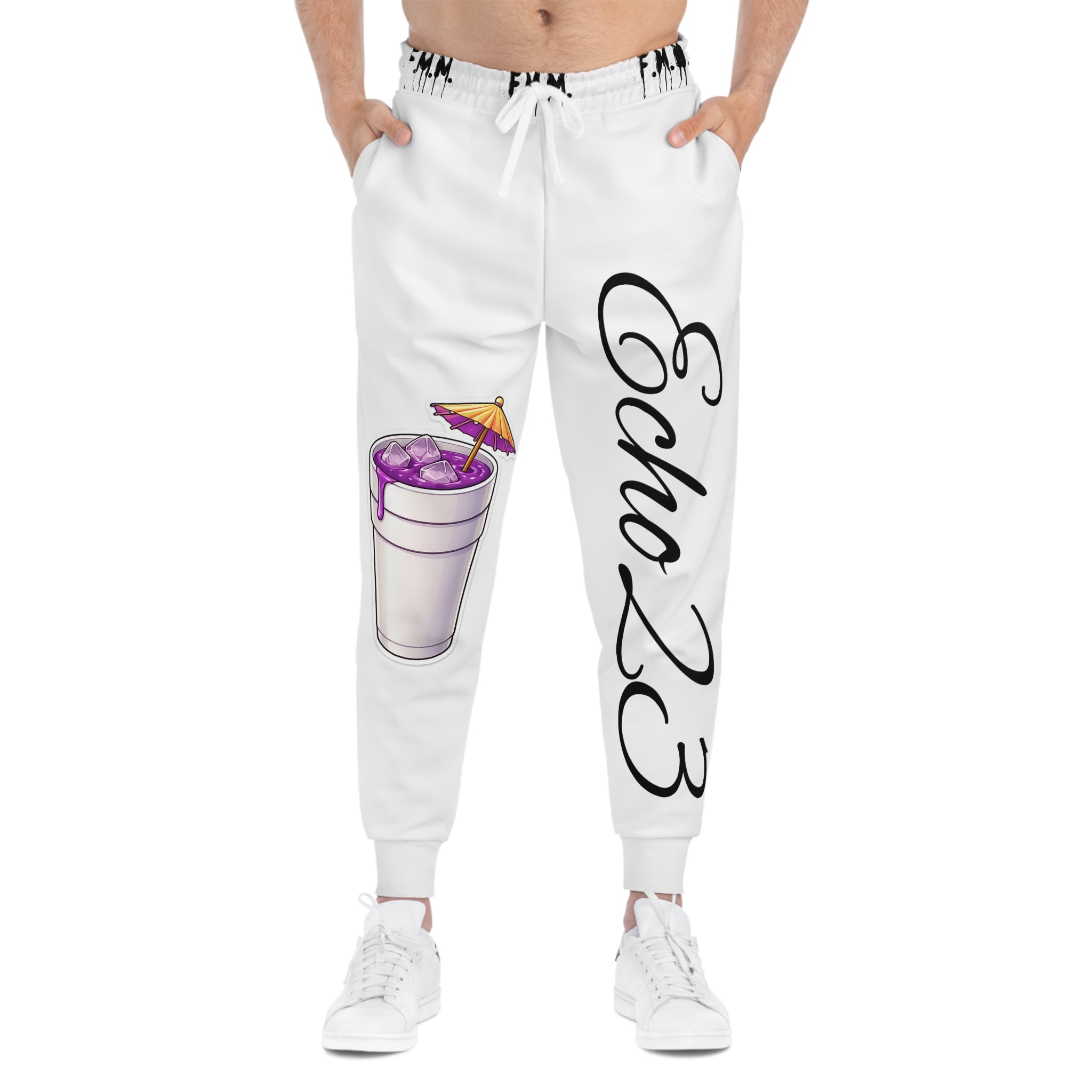 Echo 23 White Joggers with Purple Drink Graphic