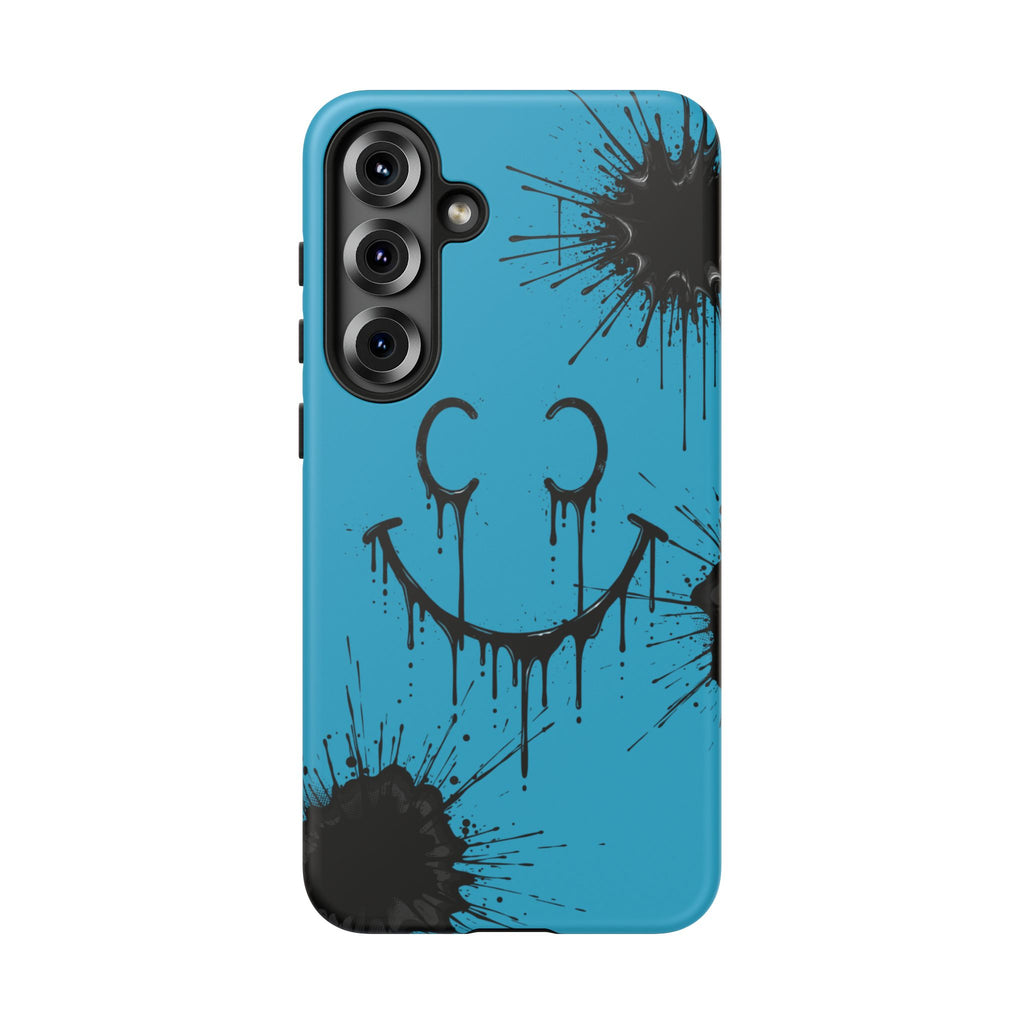 Protective Phone Case — Blue Drip Smile Splatter Design