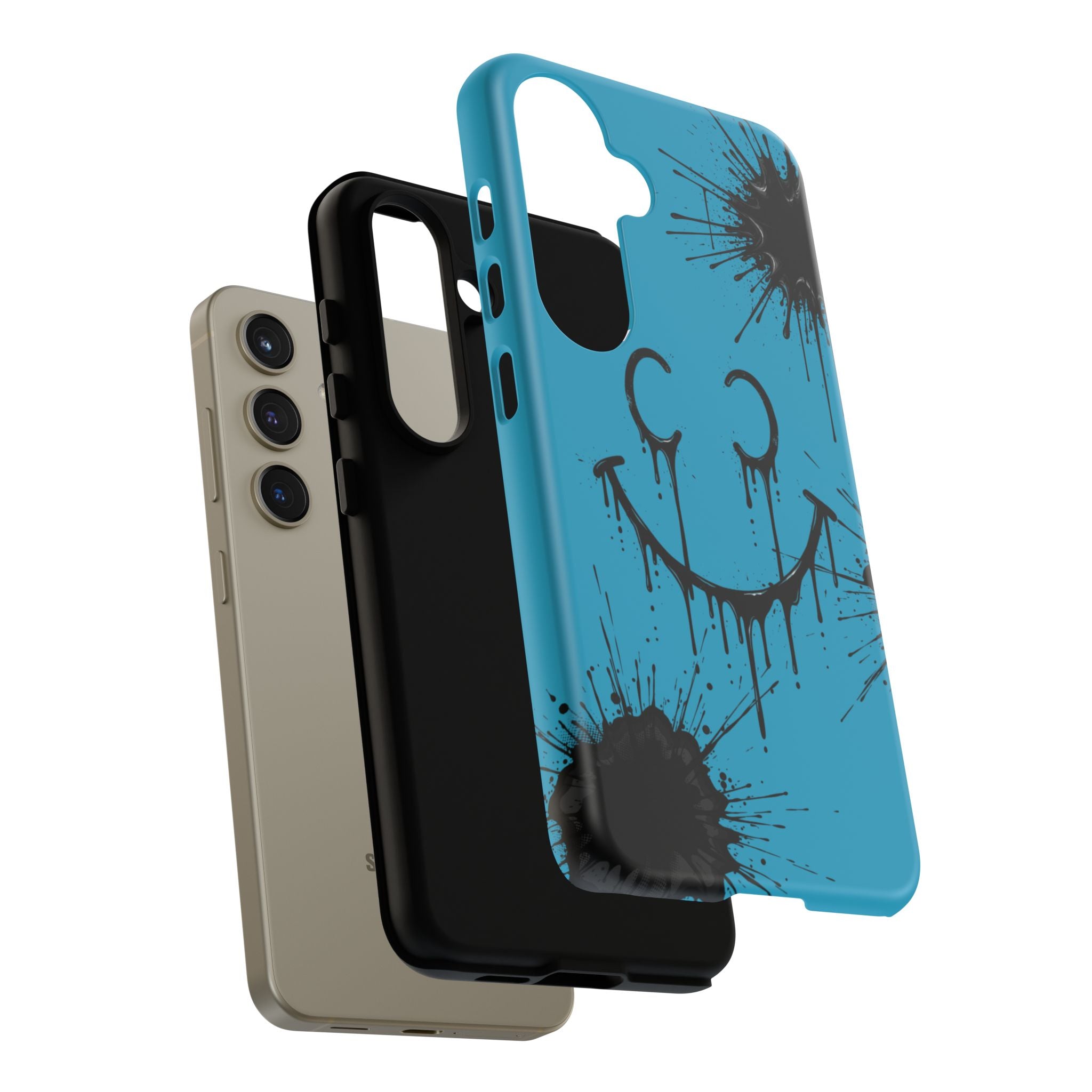 Protective Phone Case — Blue Drip Smile Splatter Design