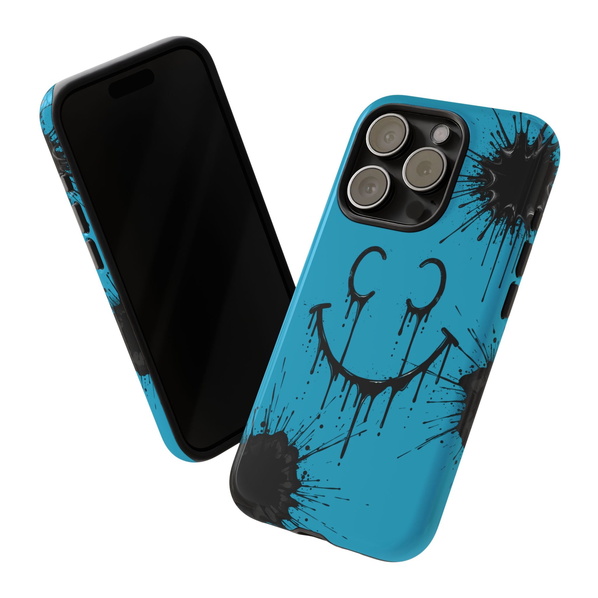 Protective Phone Case — Blue Drip Smile Splatter Design