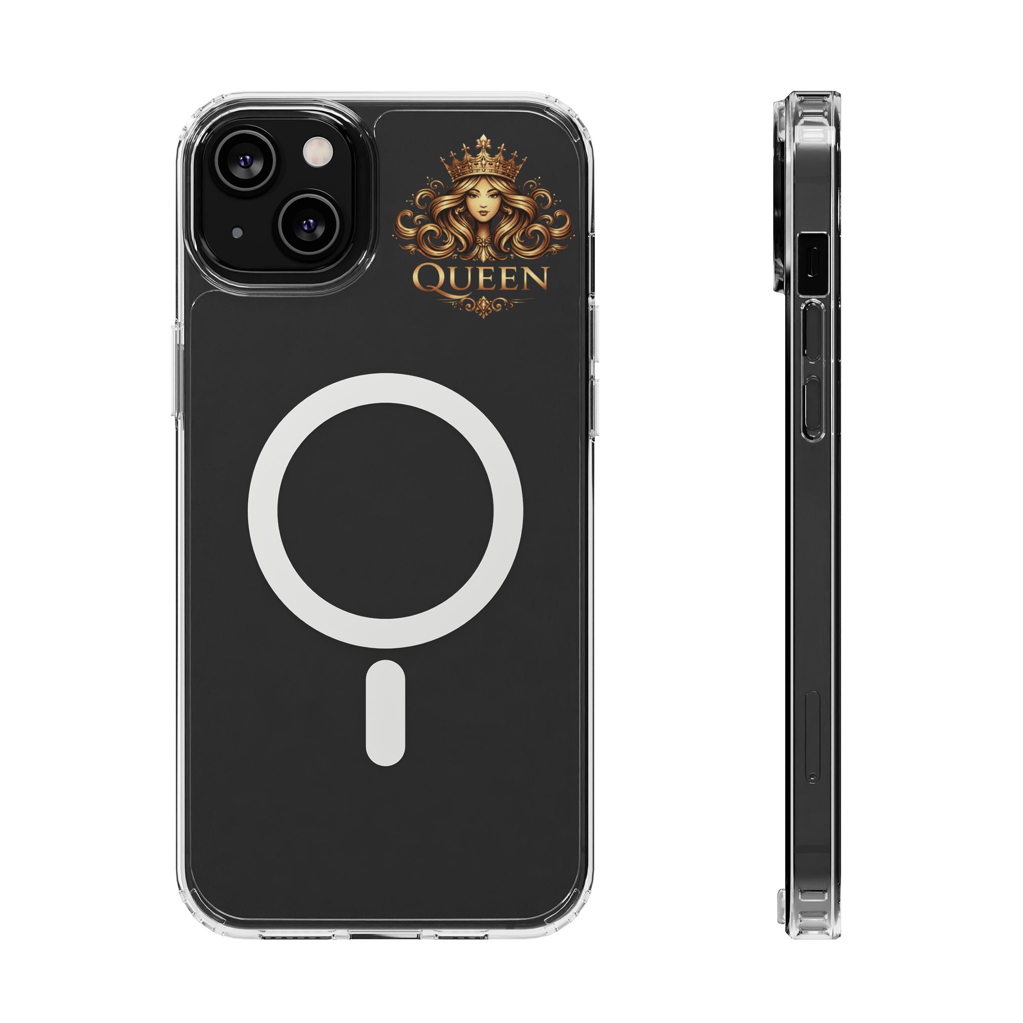 Clear Magnetic Phone Case — "Queen" Crown Design, Impact-Resistant