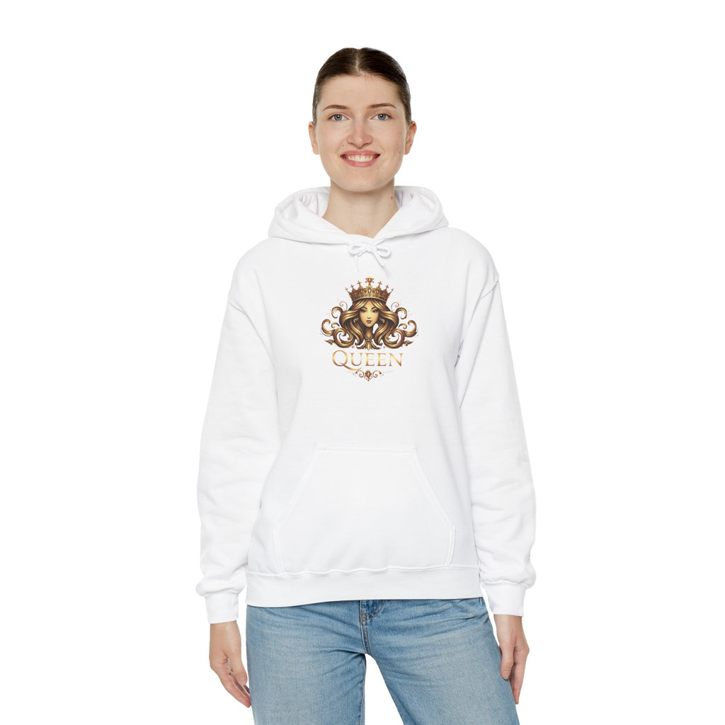 Queen Crown Graphic Hoodie — "Queen" Regal Lioness Design