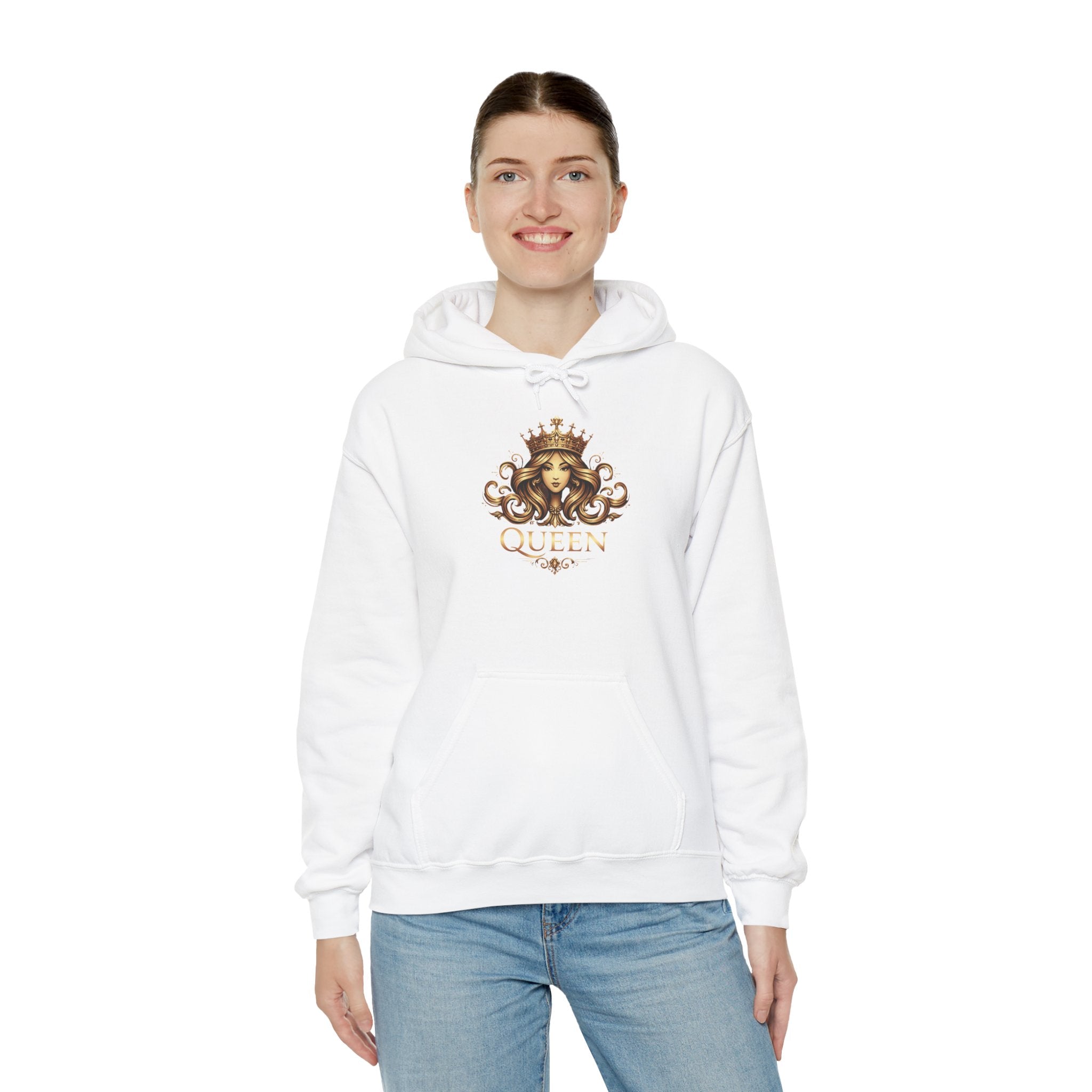 Queen Crown Graphic Hoodie — "Queen" Regal Lioness Design