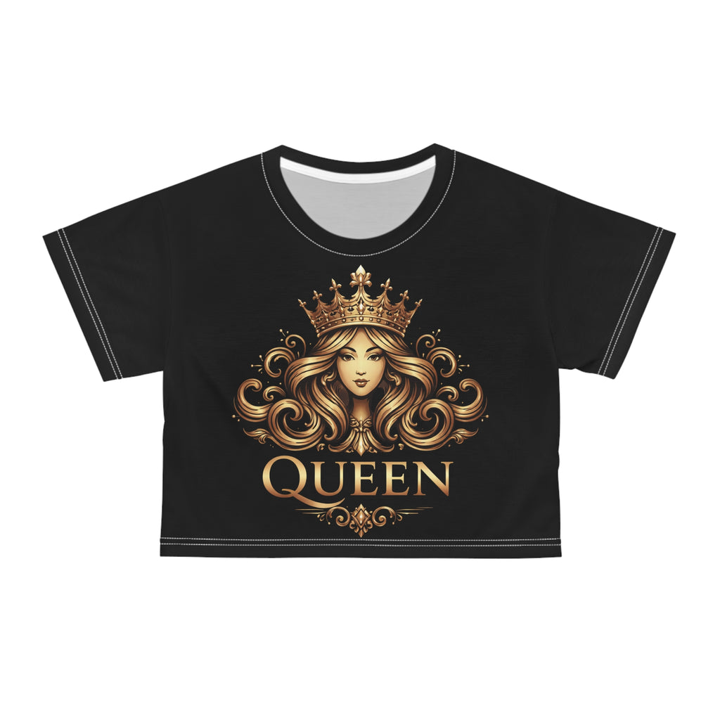 Queen Graphic Crop Tee — Regal Crowned Woman Design