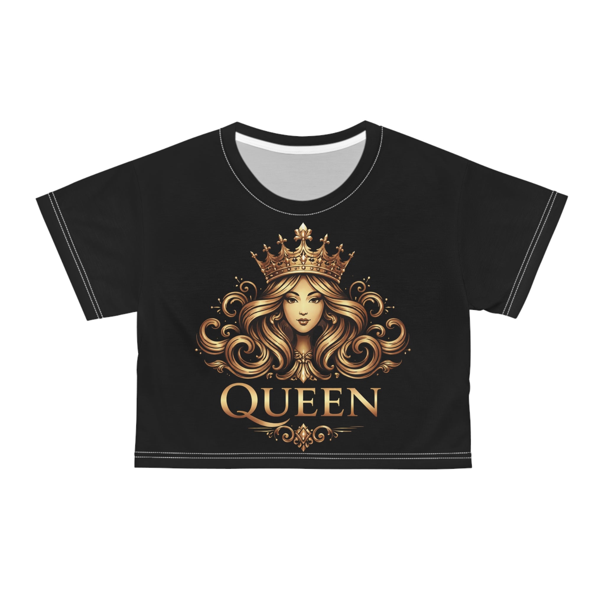 Queen Graphic Crop Tee — Regal Crowned Woman Design