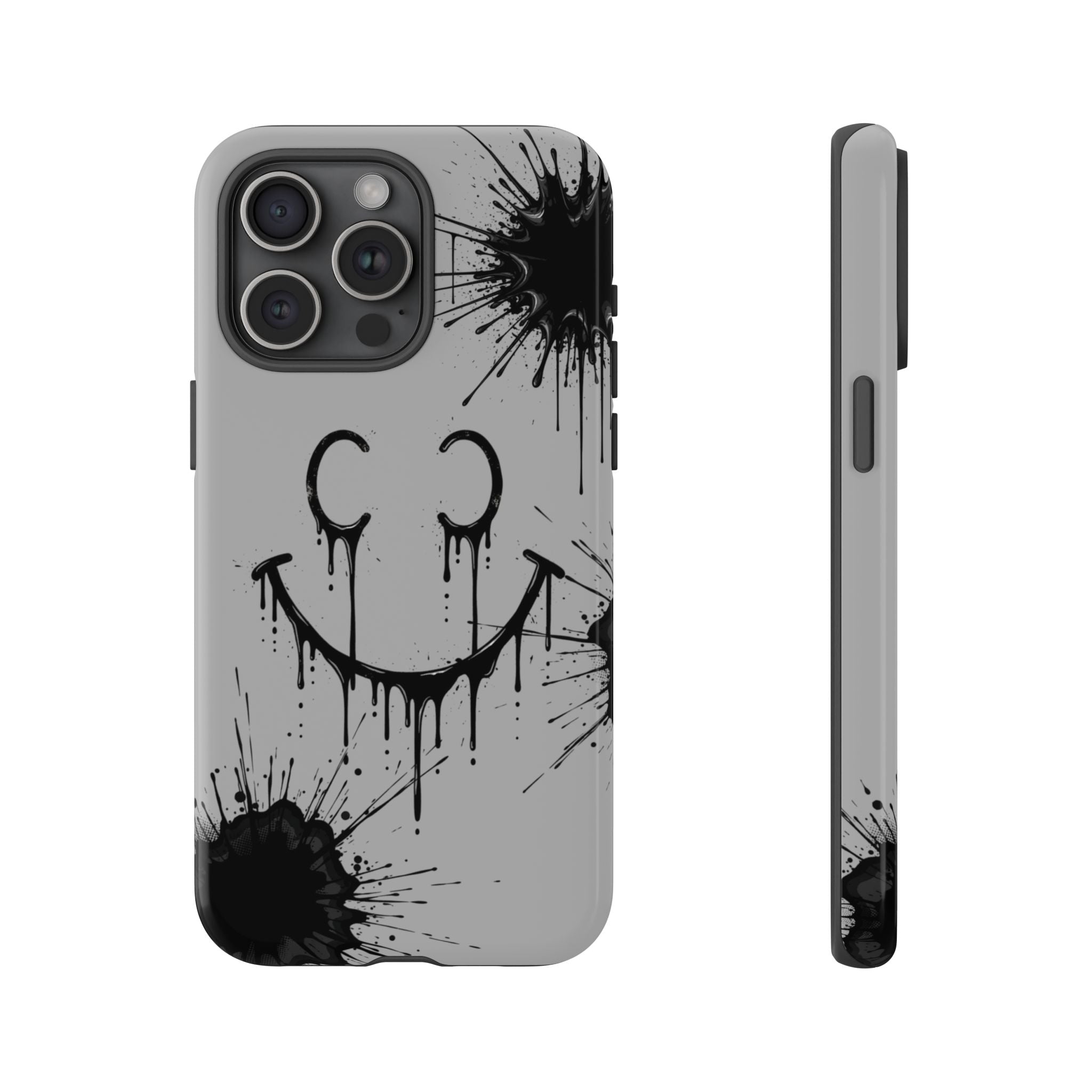 Protective Phone Case — Gray Drip Smile Splatter Design