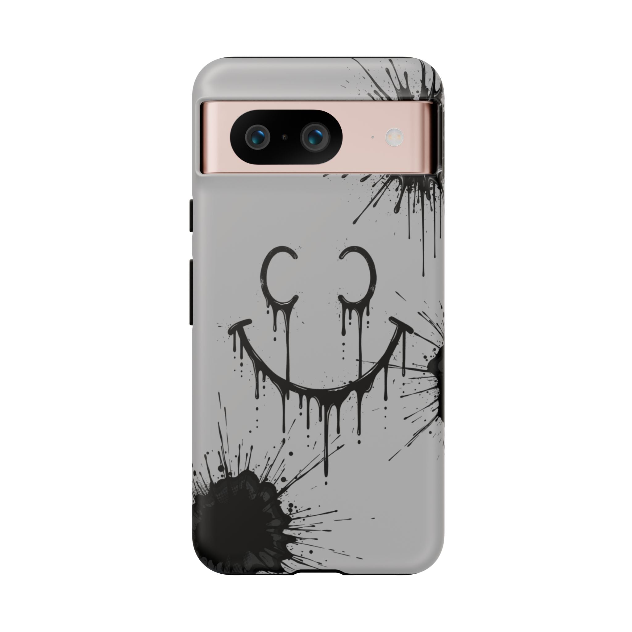 Protective Phone Case — Gray Drip Smile Splatter Design