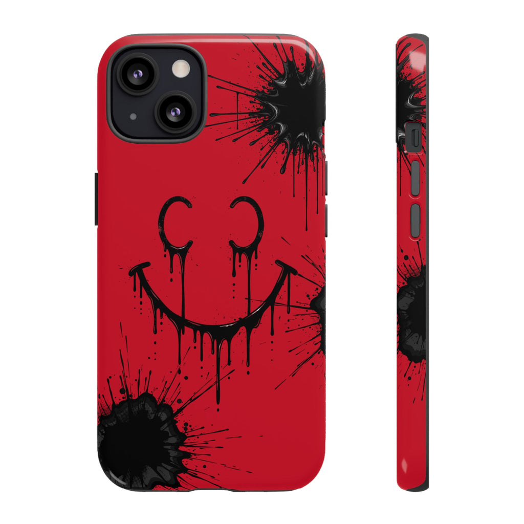 Protective Phone Case — Red Drip Smile Splatter Design
