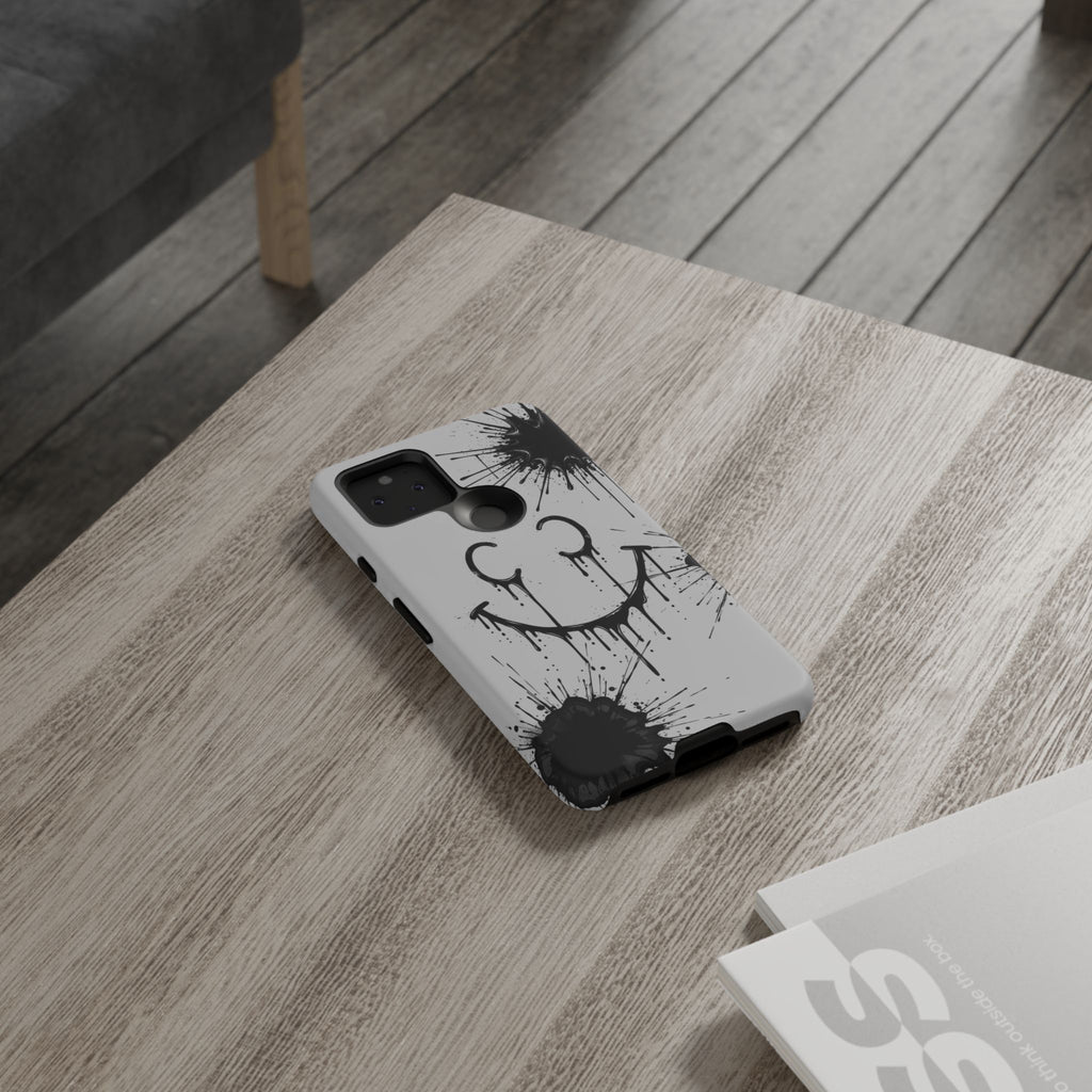 Protective Phone Case — Gray Drip Smile Splatter Design