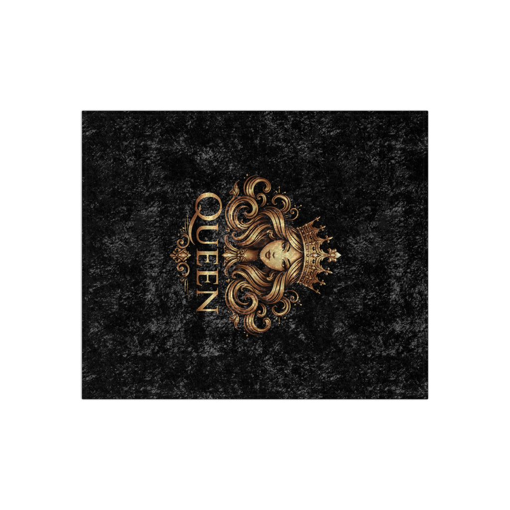 Queen Crushed Velvet Blanket — Luxurious Gold Crown Design for Women, Royal Throw Gift