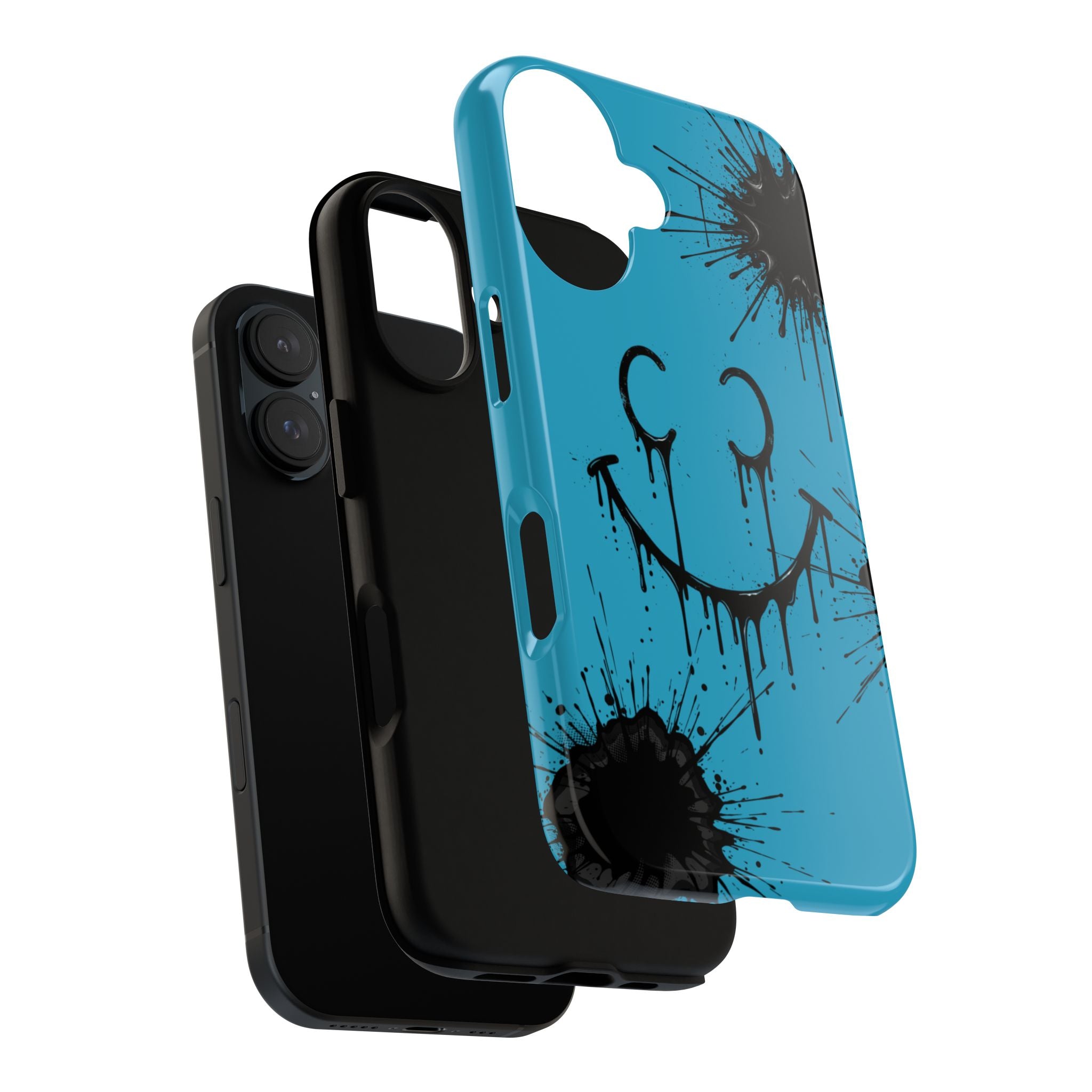 Protective Phone Case — Blue Drip Smile Splatter Design