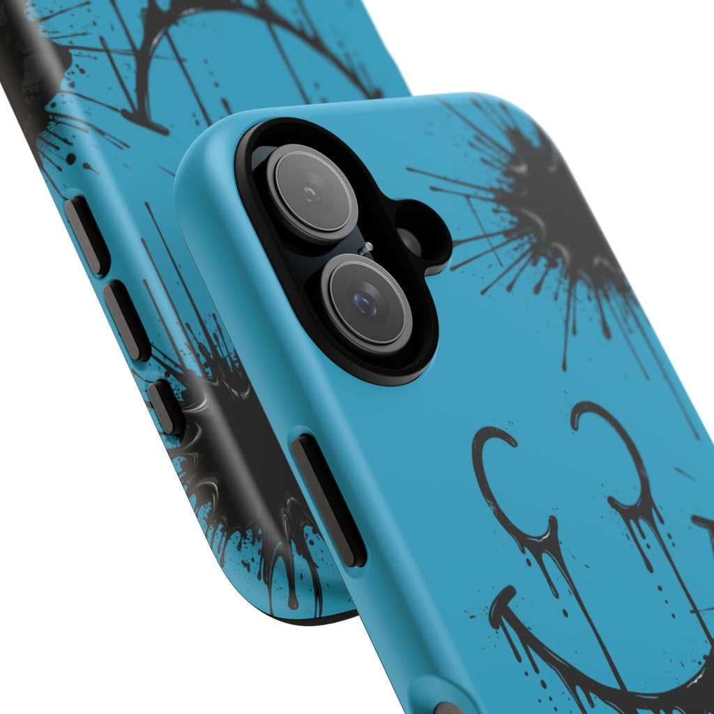 Protective Phone Case — Blue Drip Smile Splatter Design