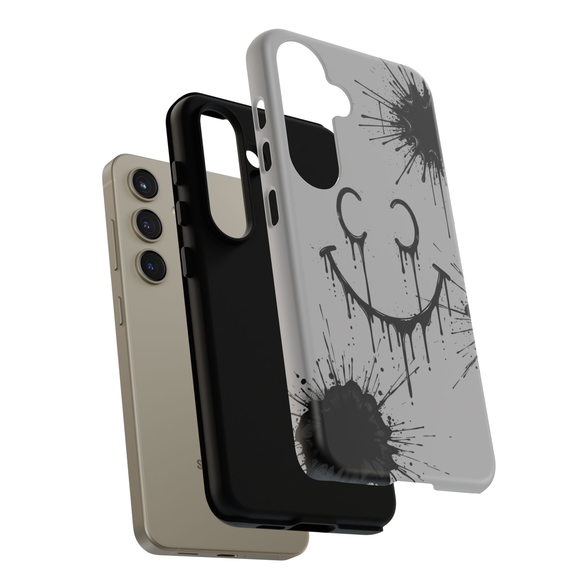 Protective Phone Case — Gray Drip Smile Splatter Design