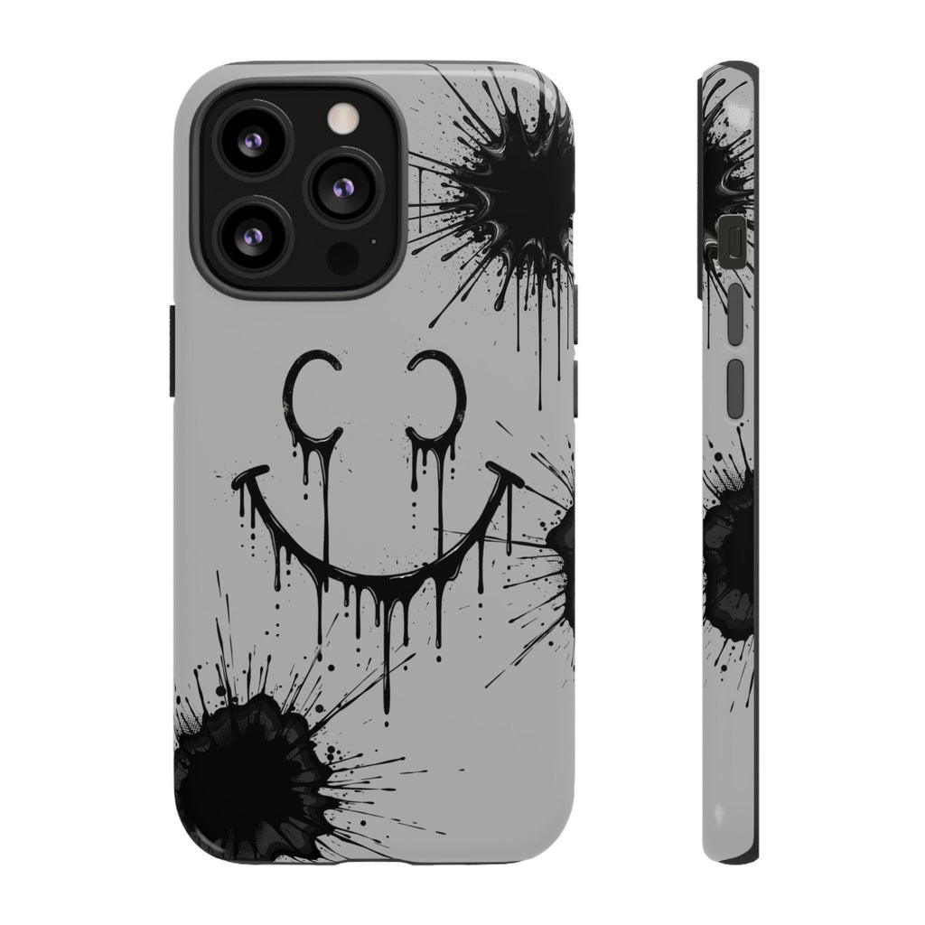 Protective Phone Case — Gray Drip Smile Splatter Design