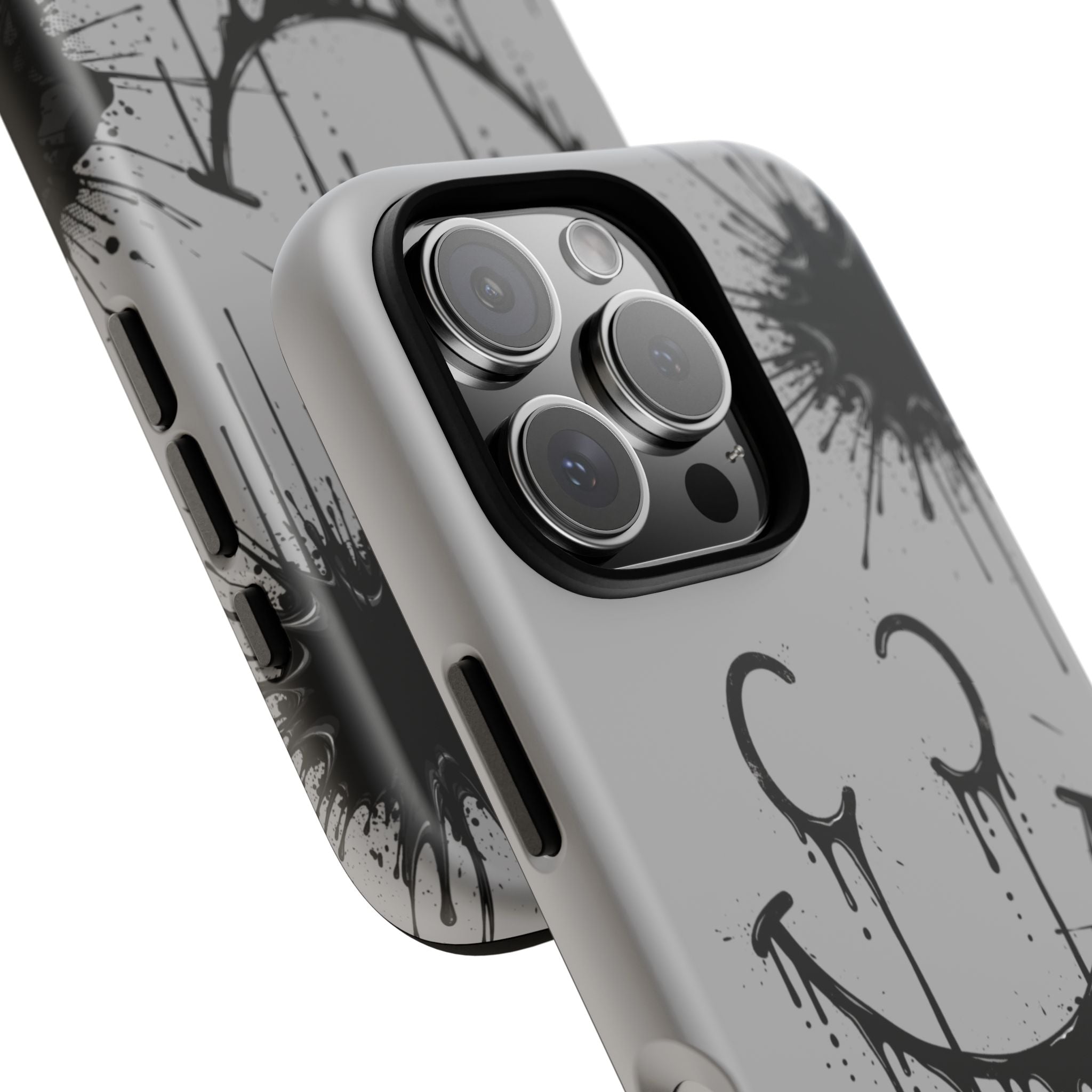 Protective Phone Case — Gray Drip Smile Splatter Design