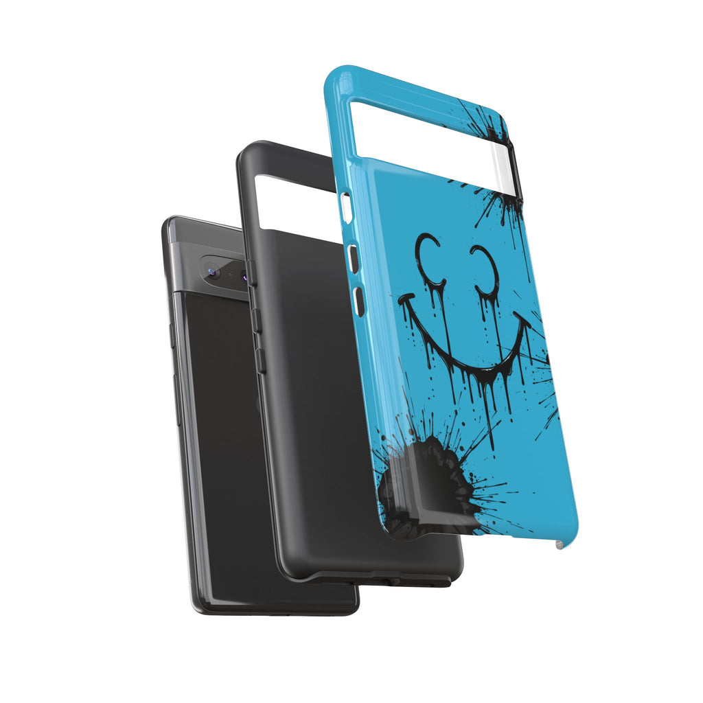Protective Phone Case — Blue Drip Smile Splatter Design