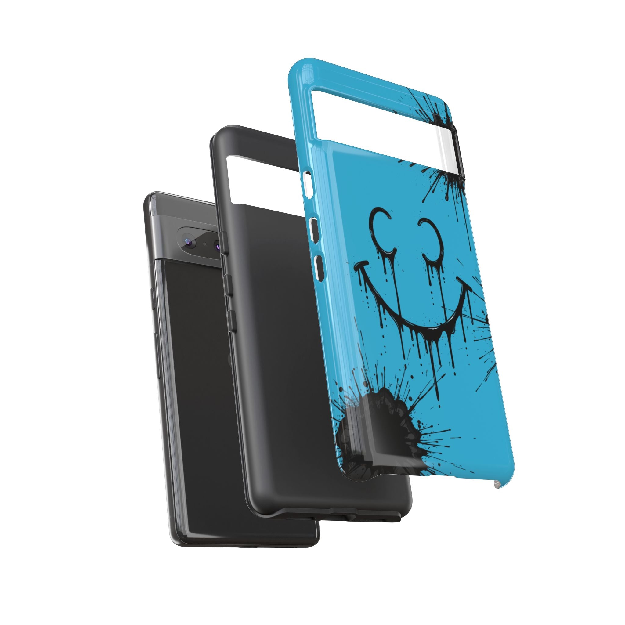 Protective Phone Case — Blue Drip Smile Splatter Design