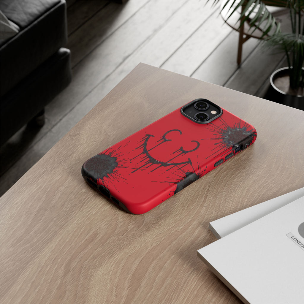Protective Phone Case — Red Drip Smile Splatter Design