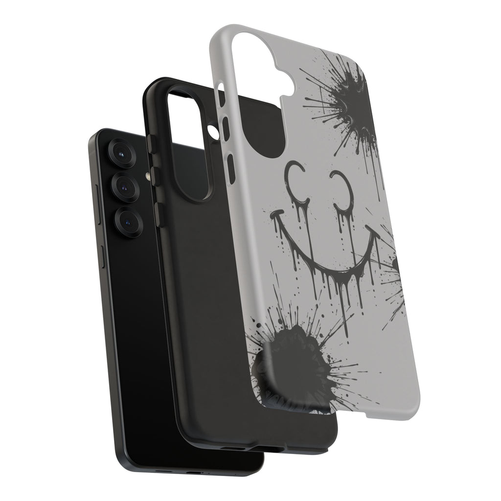 Protective Phone Case — Gray Drip Smile Splatter Design