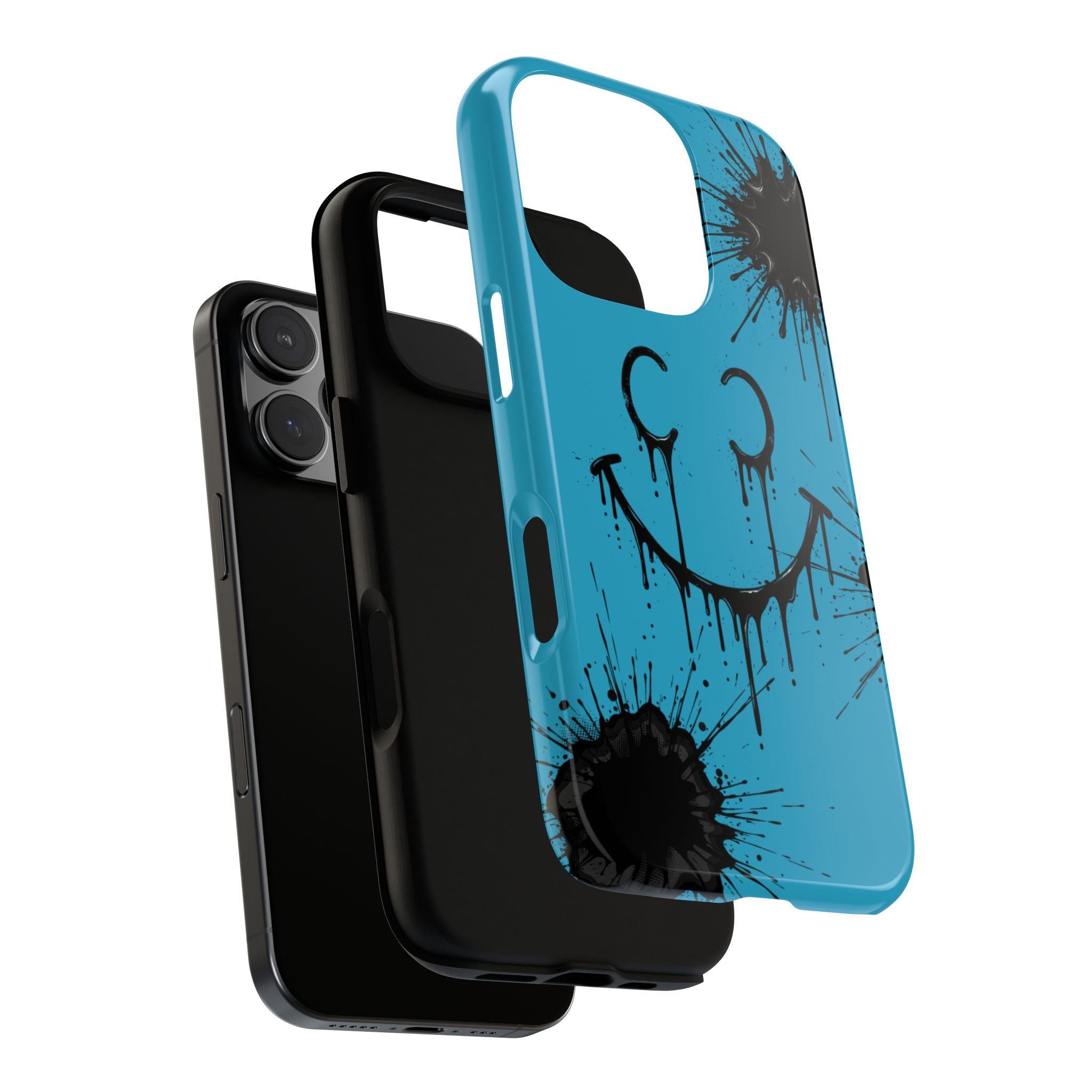 Protective Phone Case — Blue Drip Smile Splatter Design