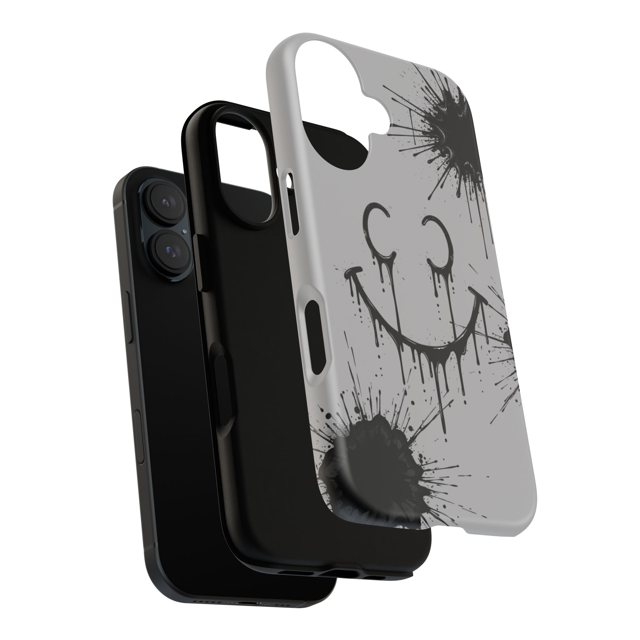 Protective Phone Case — Gray Drip Smile Splatter Design